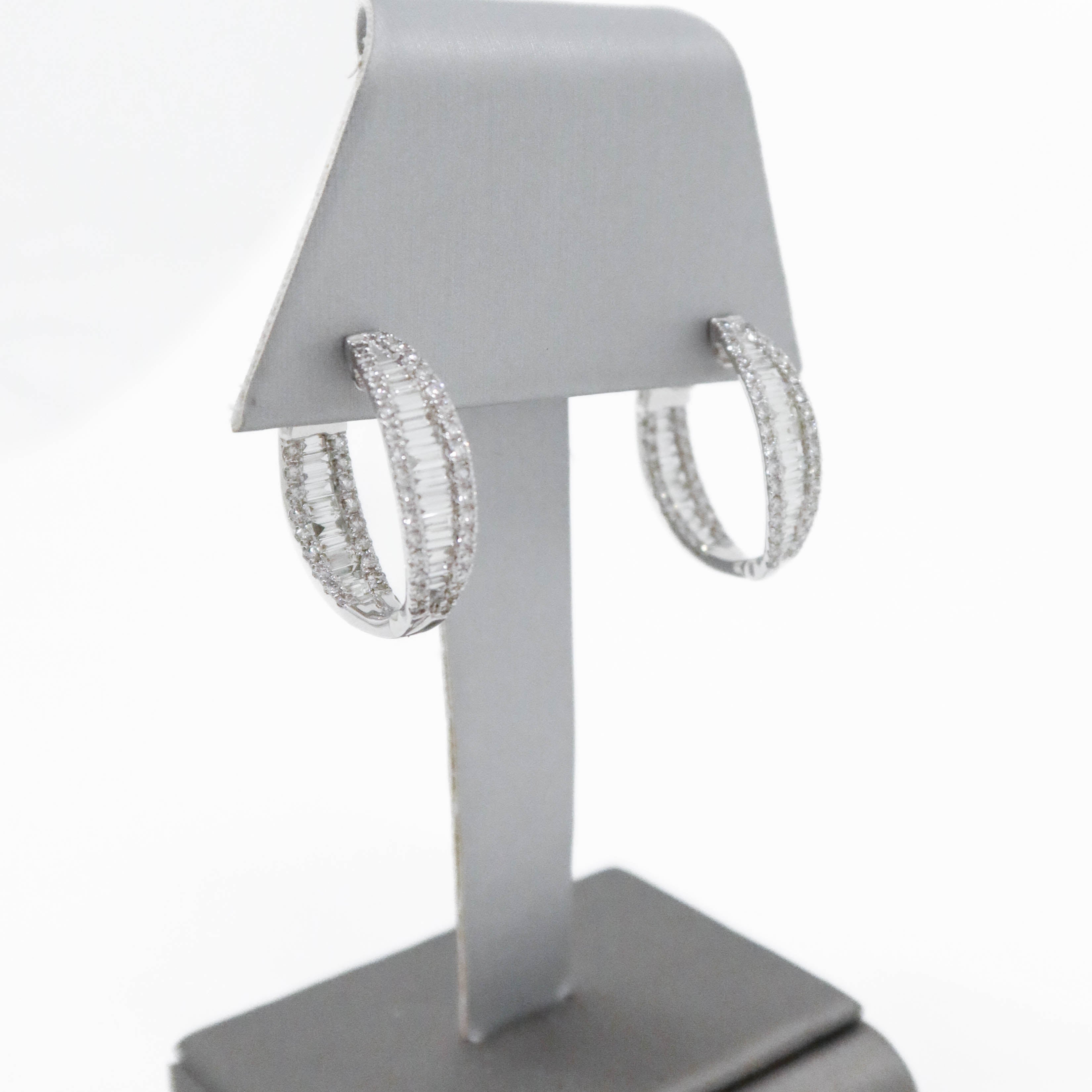 3.05ct Baguette Diamond Asymmetrical Hoops