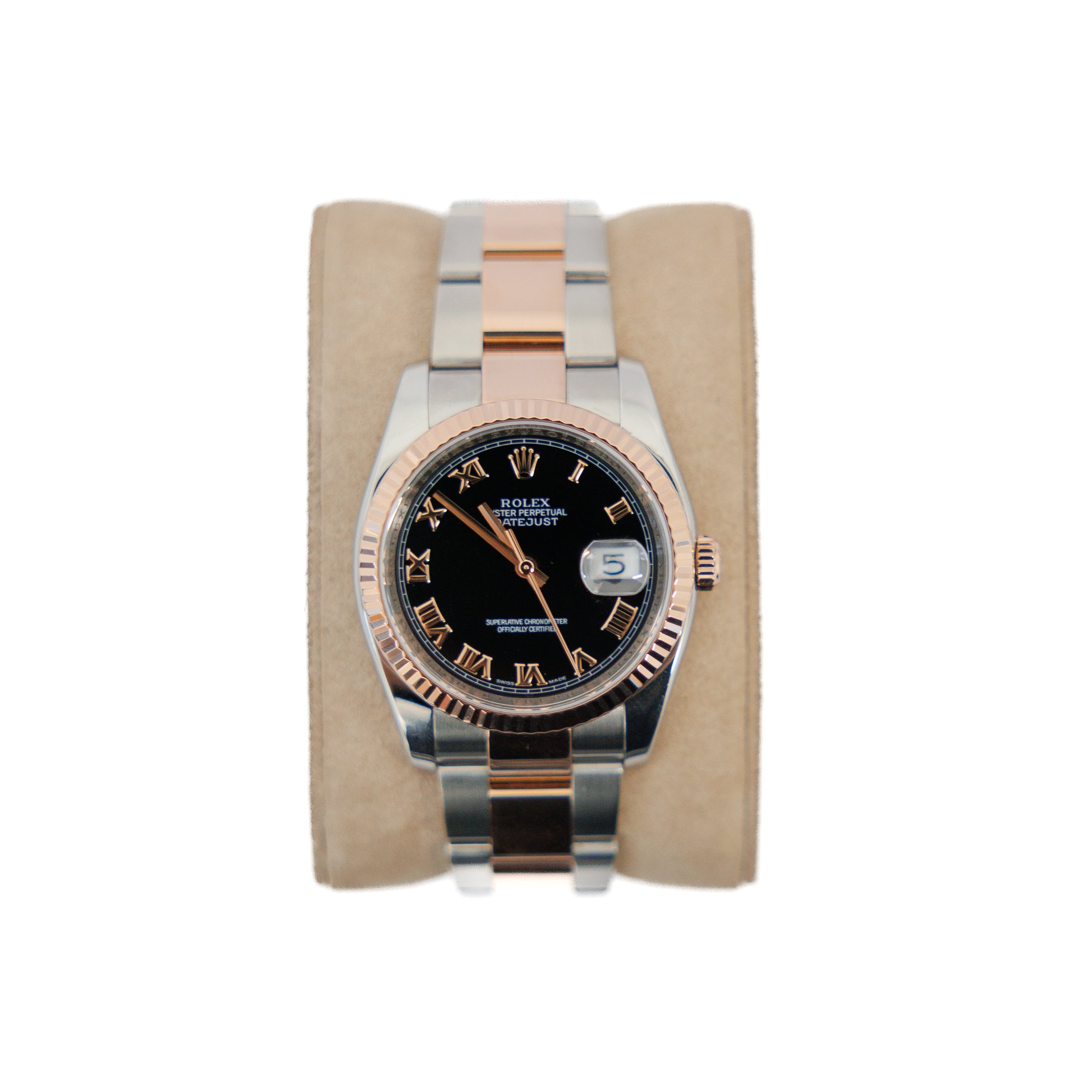 Rolex Datejust 36mm 18KT Rose Gold/ Stainless Steel Black Roman Dial 116231