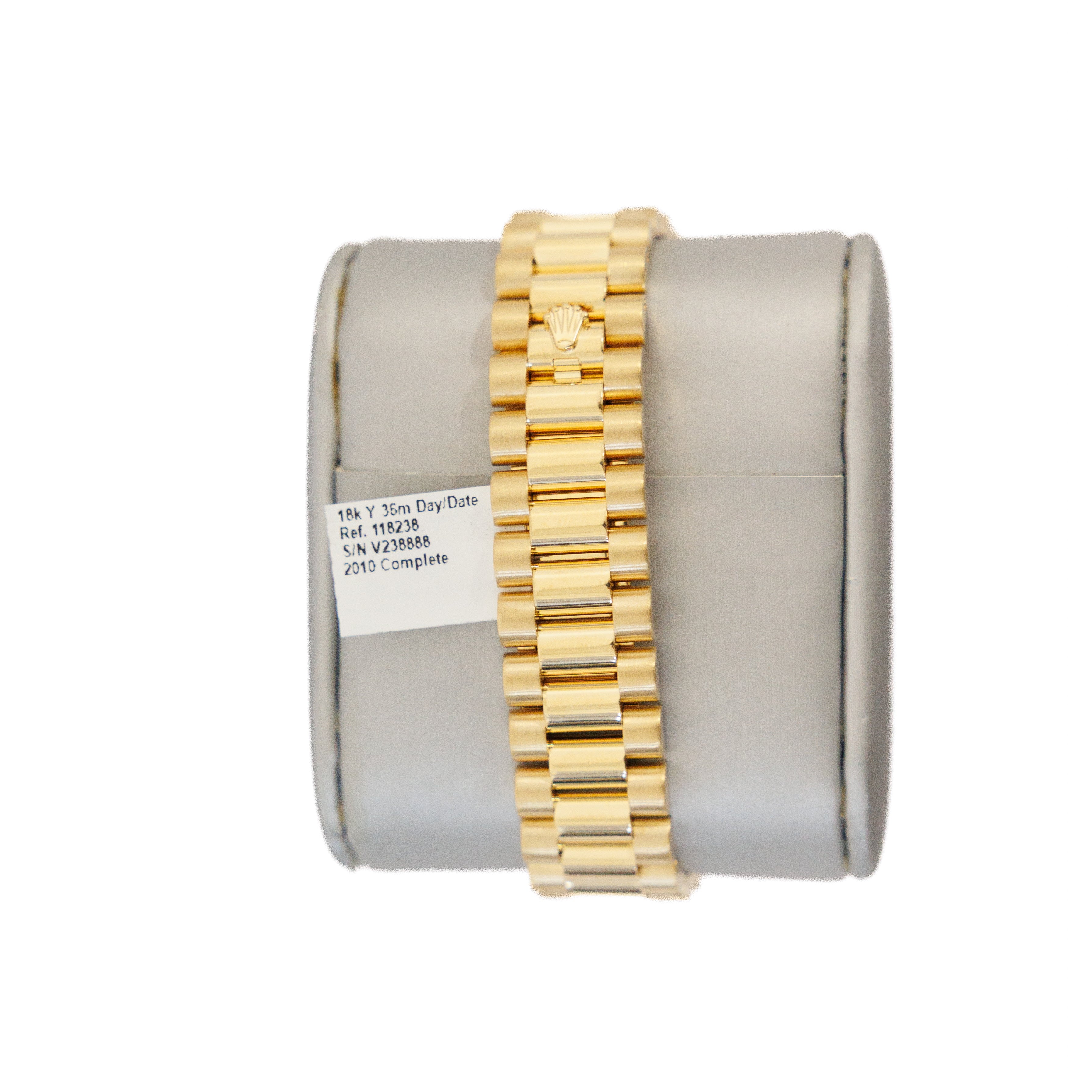 Rolex Day-Date 36 18KT Yellow Gold Champagne Dial Ref 118238 2012 Complete Set
