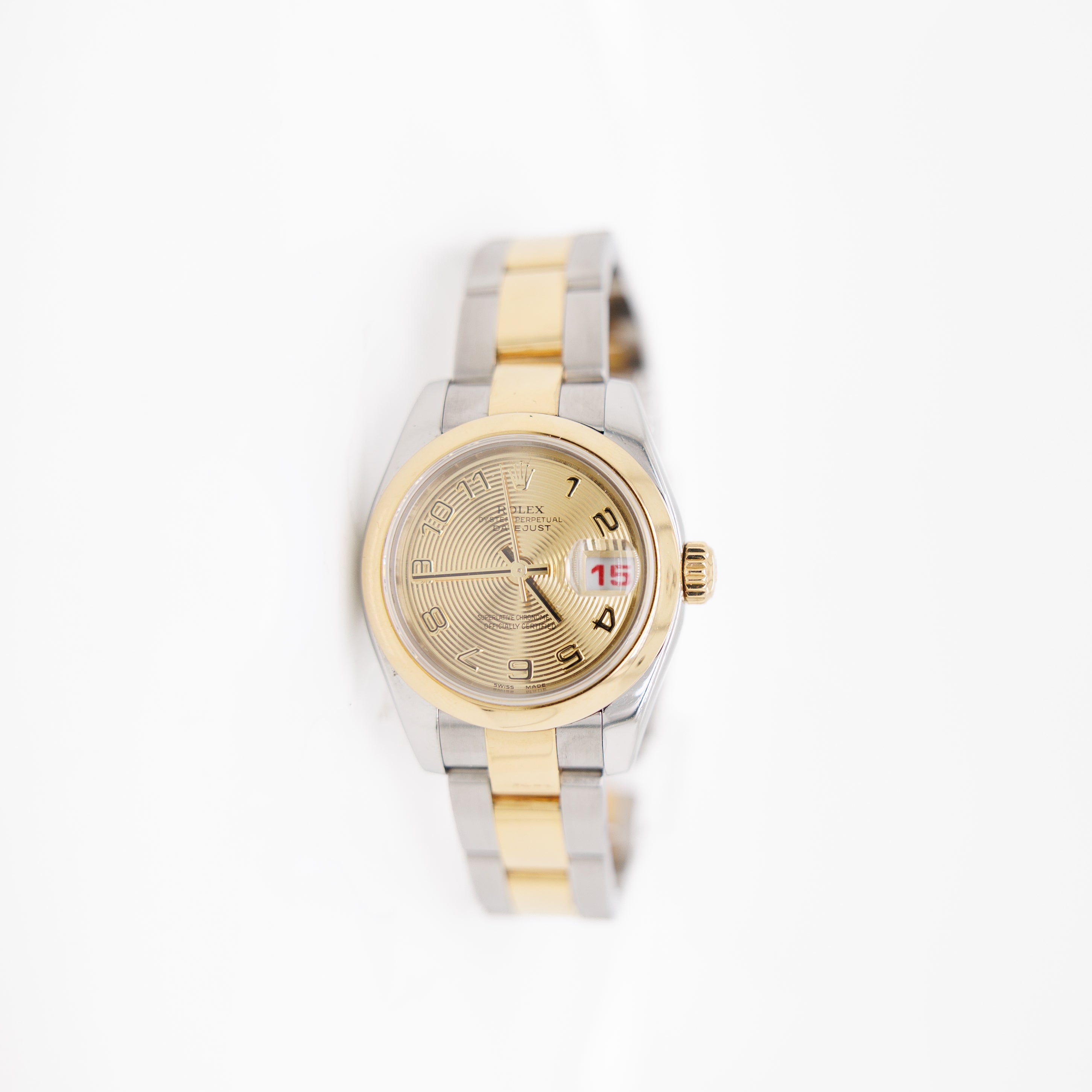 Rolex Ladies 26 Datejust 179163 Gold Concentric Arabic Number Dial Used