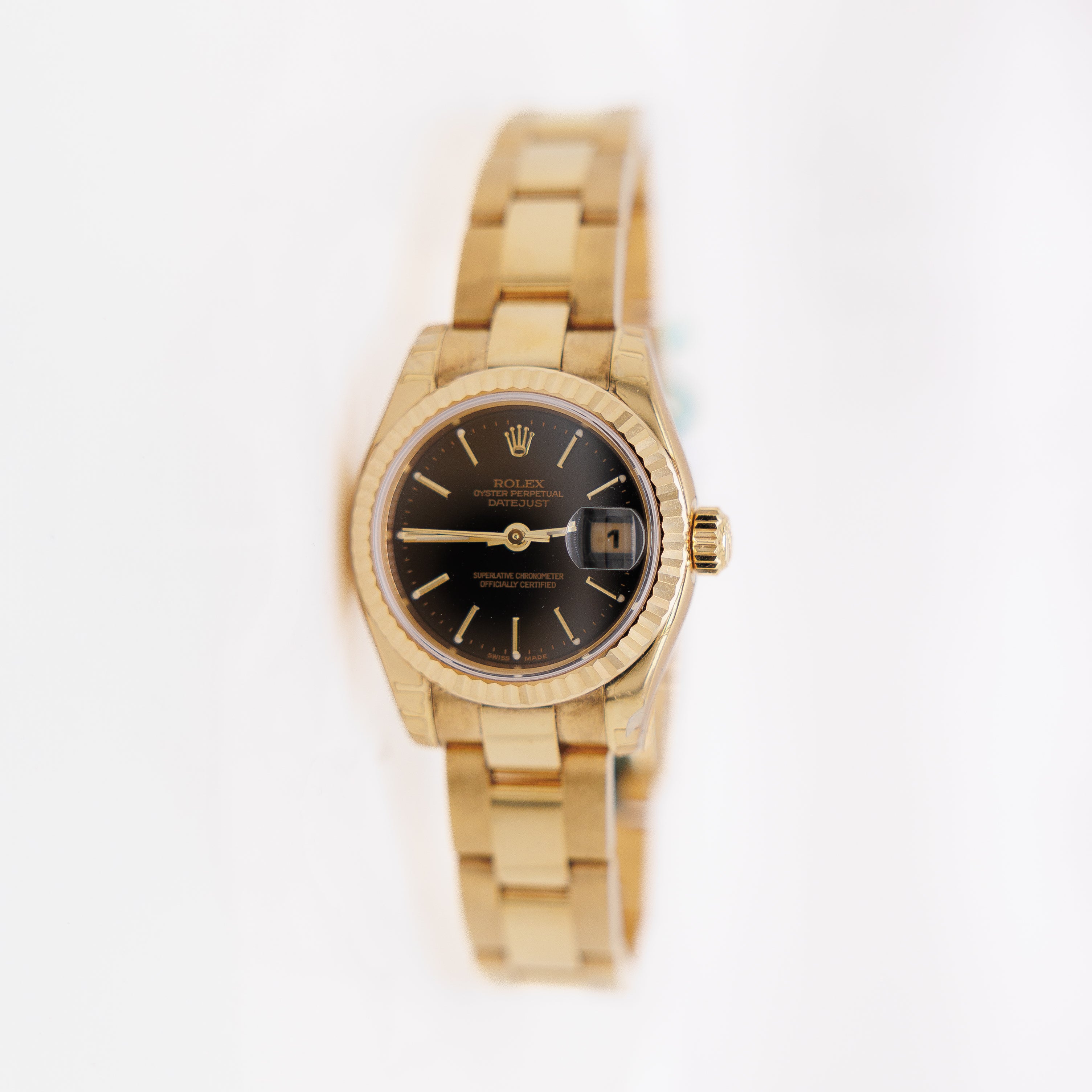 Rolex Ladies 26 Datejust 179173 18KT Yellow Gold New Old Stock with Stickers