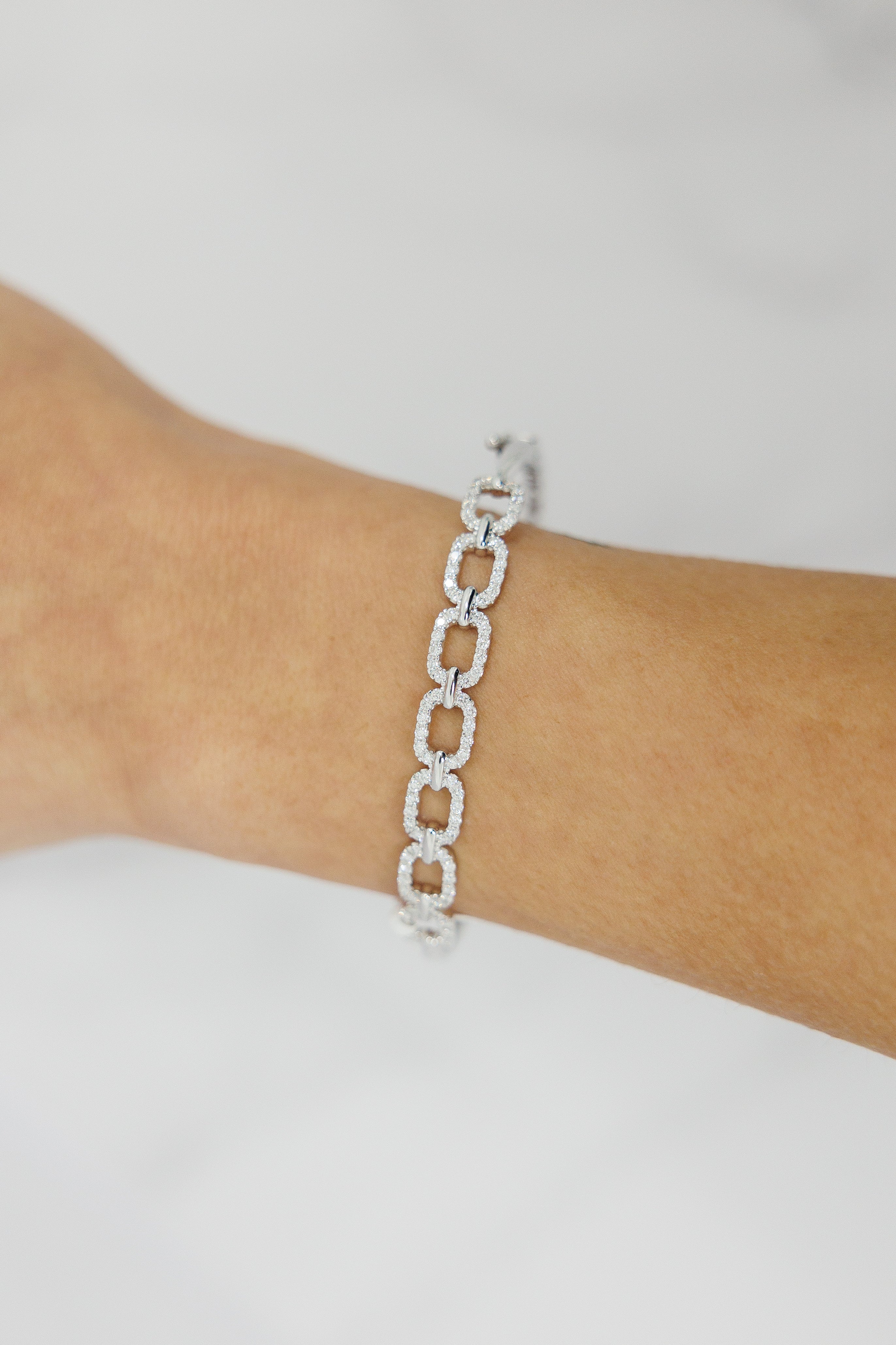 .85 CT Natural Diamond Rectangle Link Bangle Bracelet White Gold