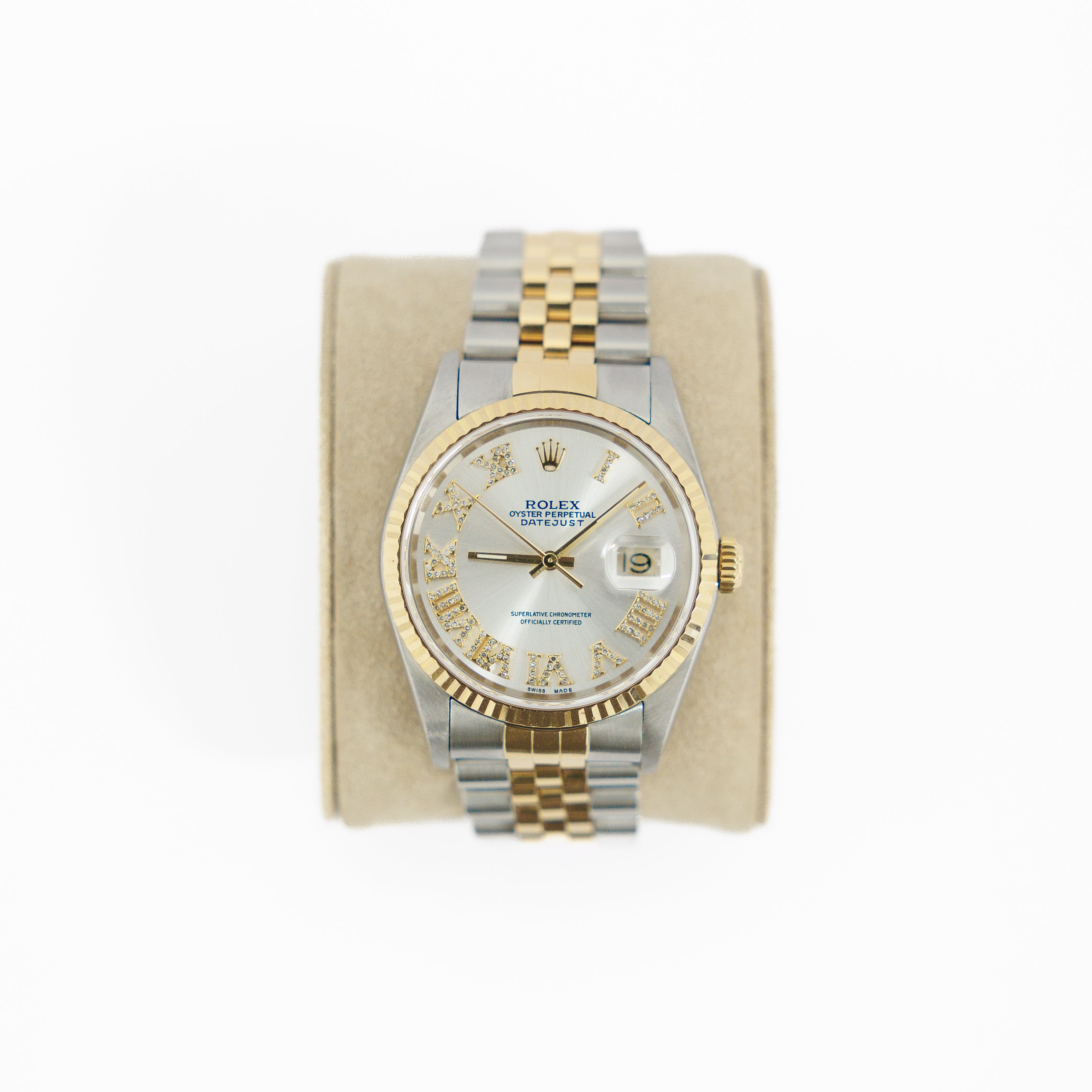 Rolex Datejust 36mm 18KT Yellow Gold/Stainless Steel Silver Diamond Roman Dial 16233