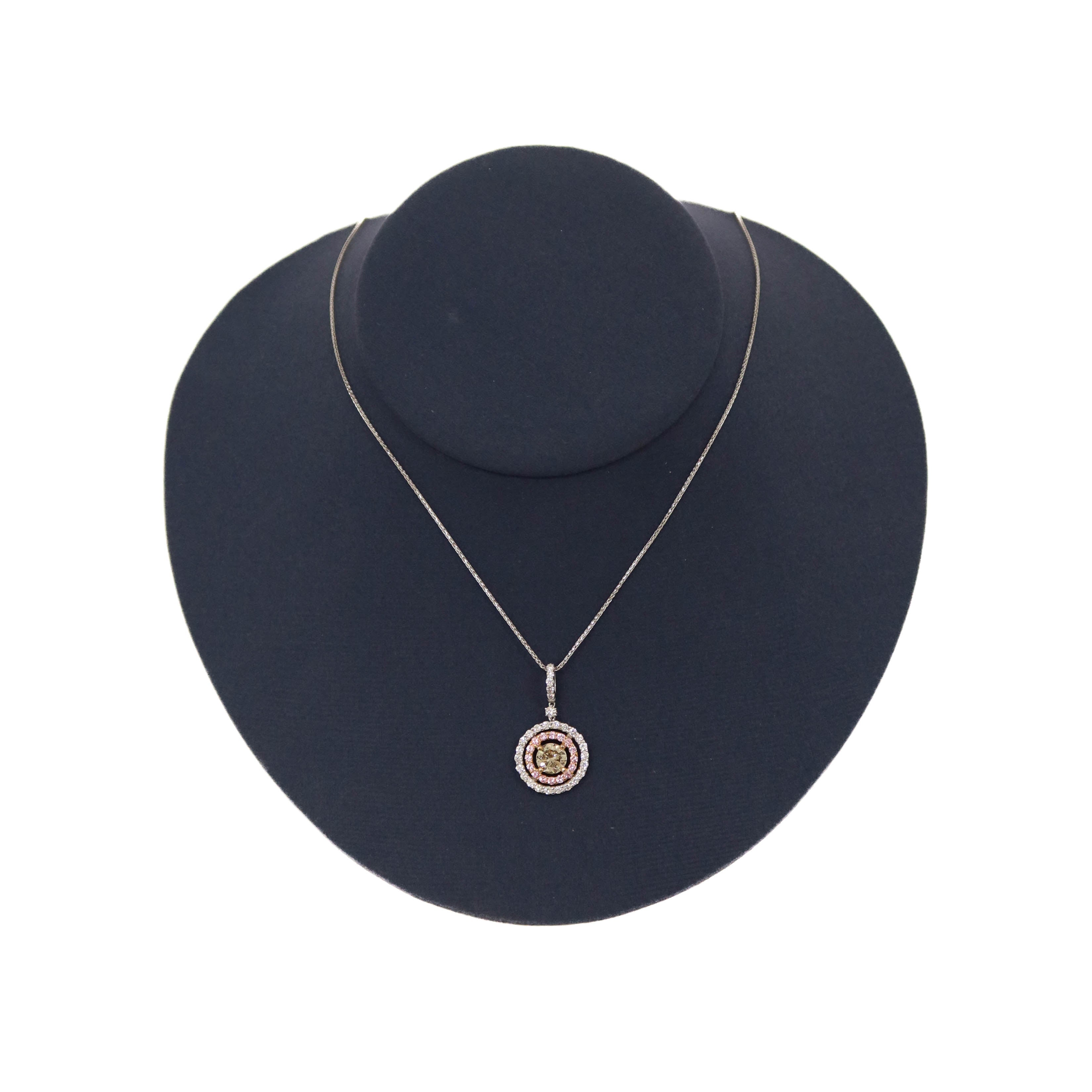 Pink Sapphire and Champagne Diamond Double Halo Pendant