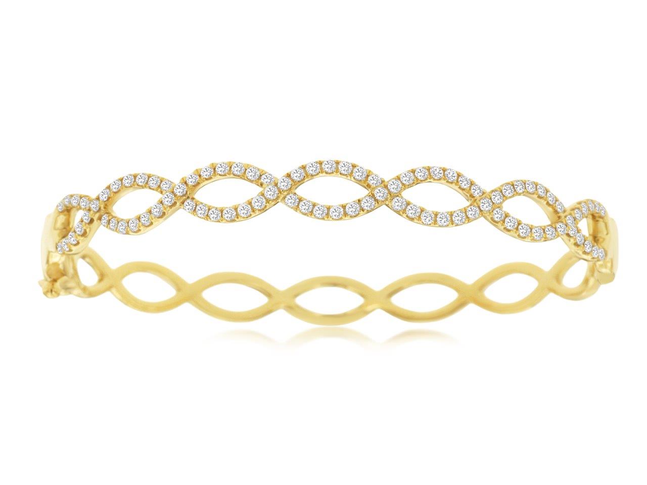 1.10 CT Natural Diamond Twist Bangle Bracelet Yellow Gold