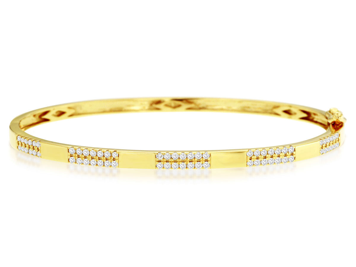 .55 CT Natural Diamond Pave Station Bangle Bracelet Yellow Gold