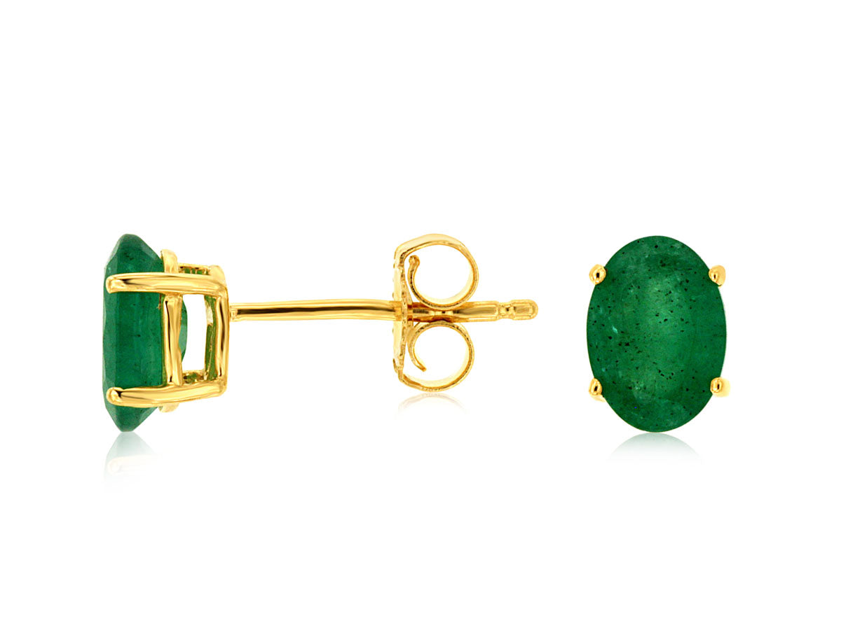 1.50 CTW Natural Oval Emerald Stud Earrings Yellow Gold