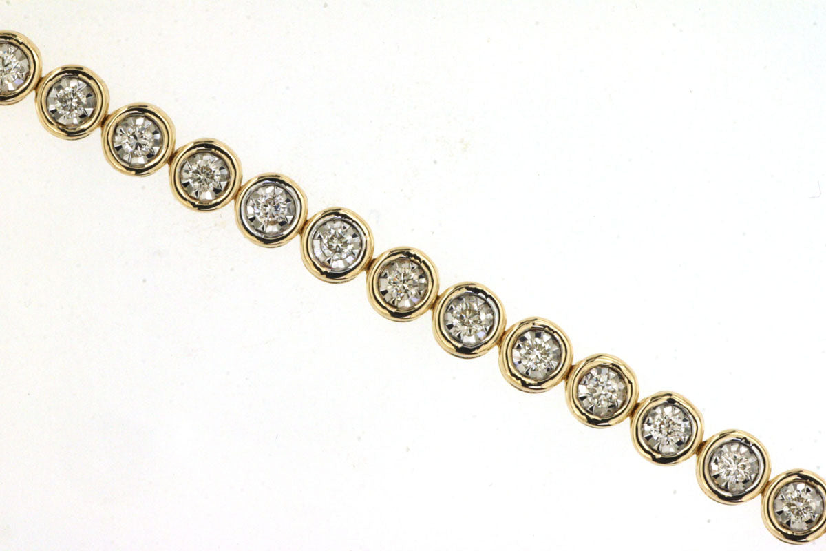 1 CT Natural Diamond Tennis Bracelet Bezel Set Yellow Gold