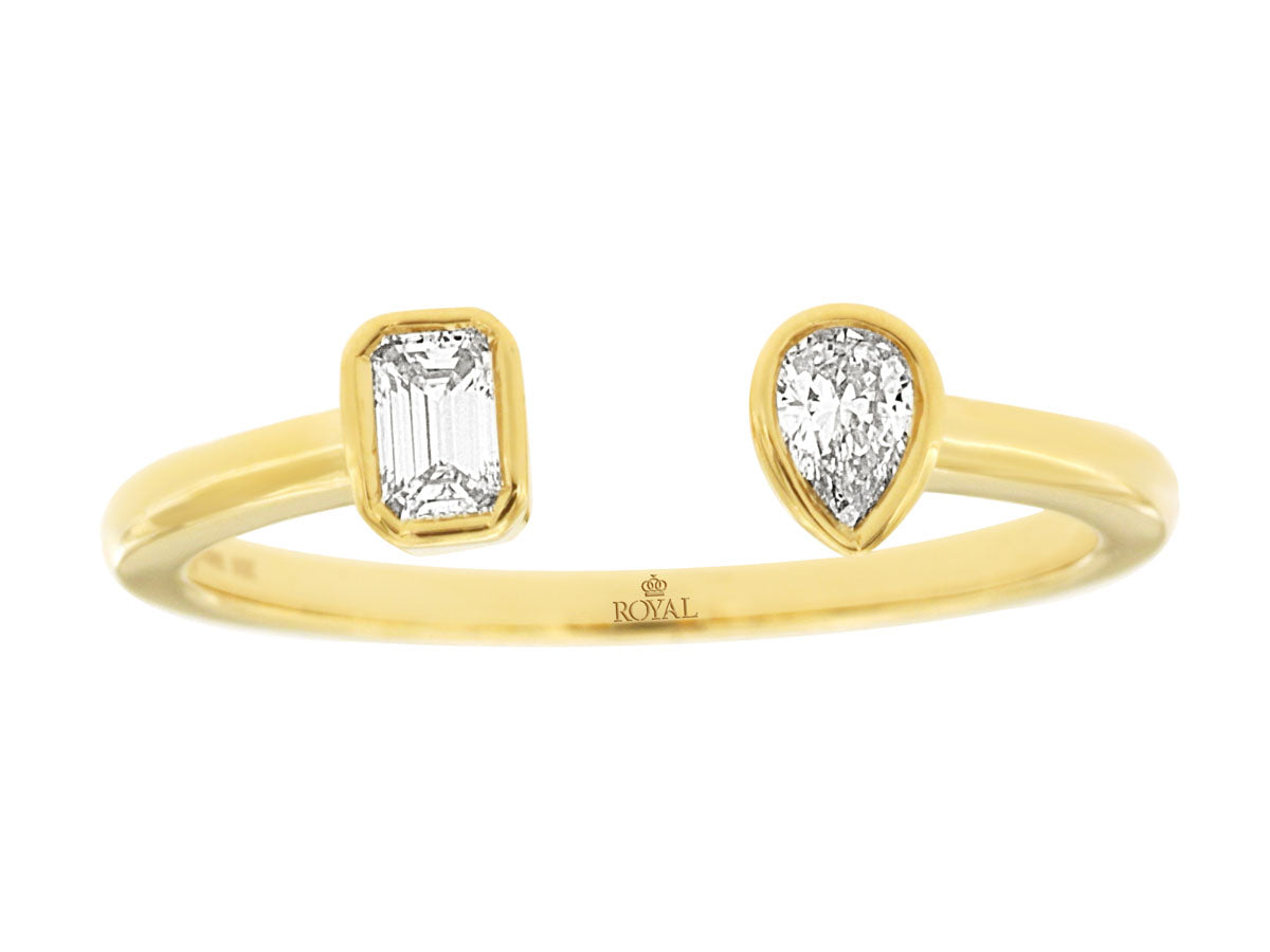 Pear and Emerald Natural Diamond Toi et Moi Ring Yellow Gold