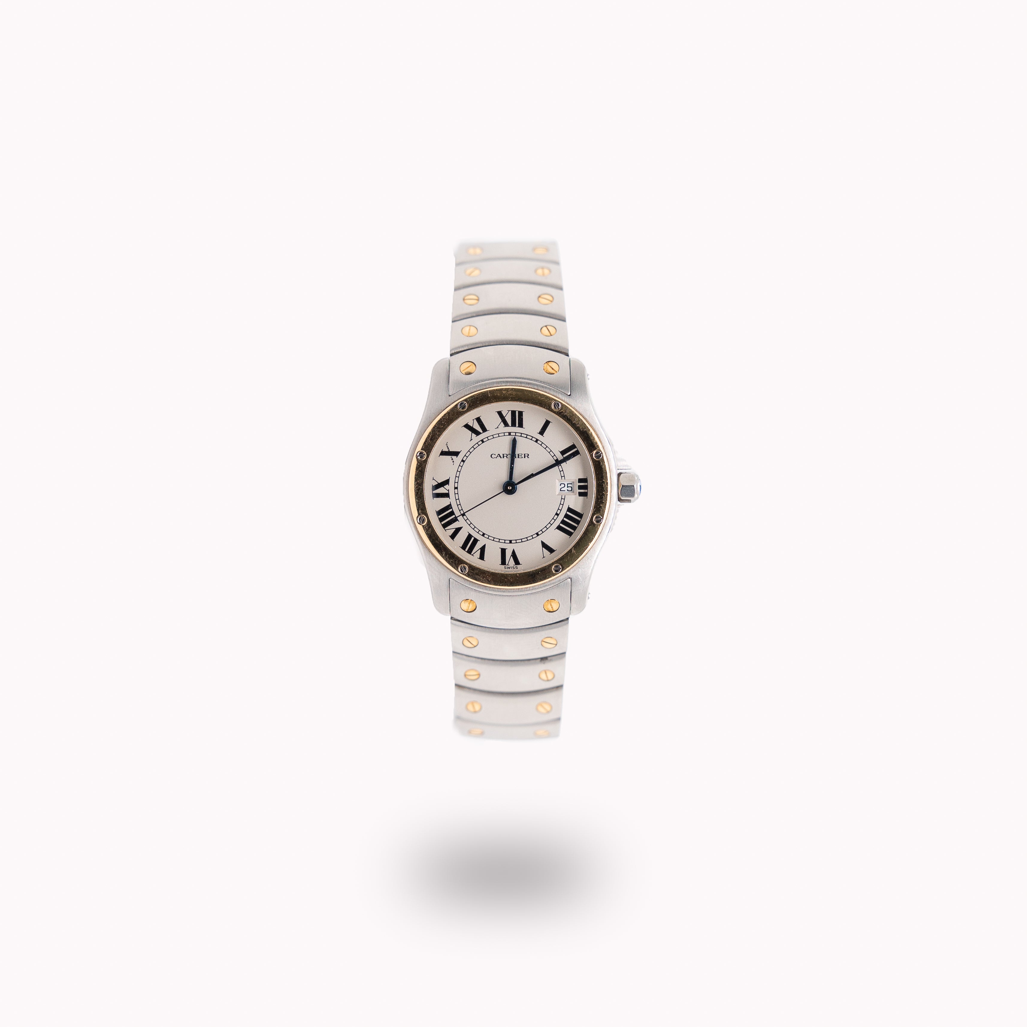 Cartier Santos Ronde Stainless Steel and 18k Yellow Gold White Roman Dial 30MM