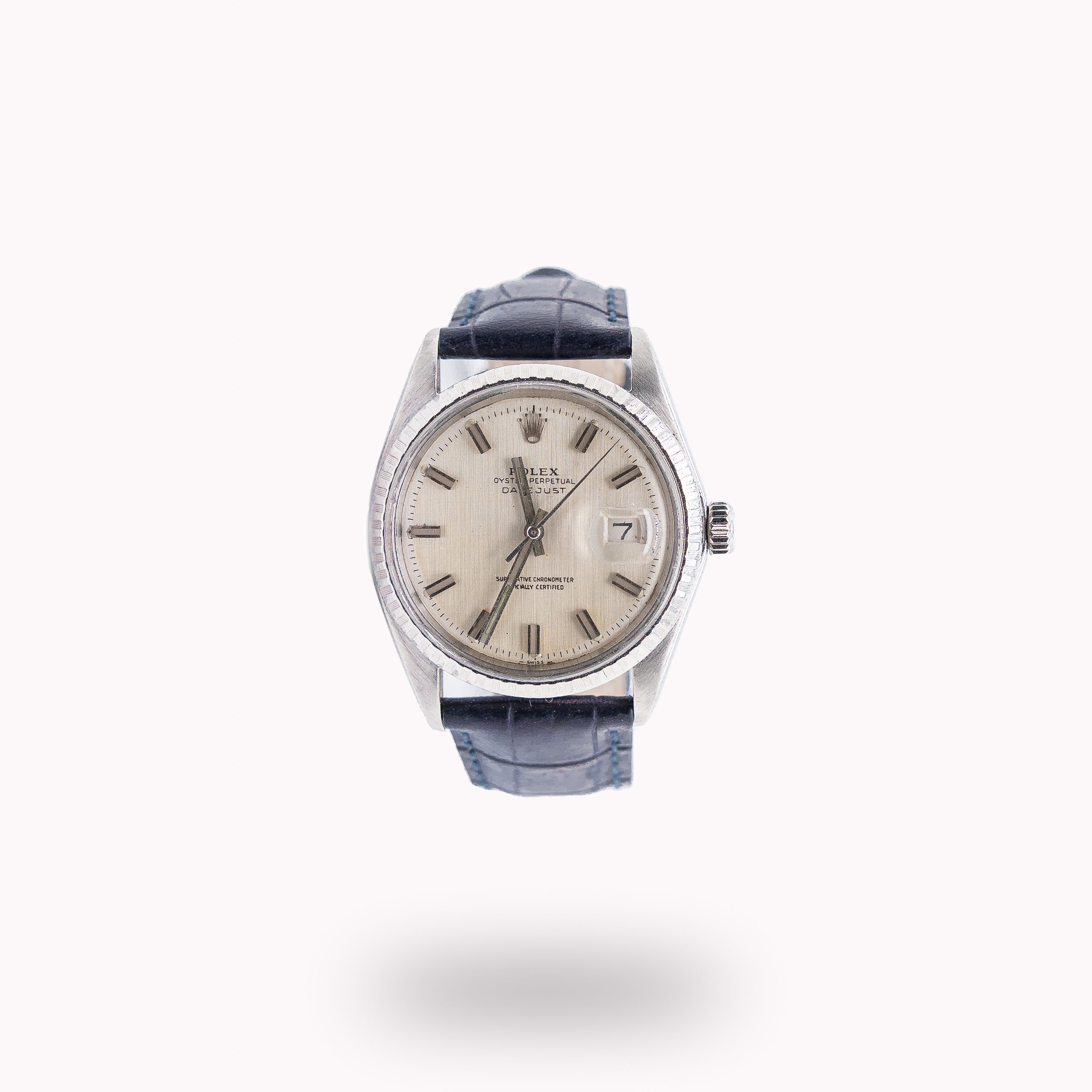 Rolex Datejust 1603 Stainless Steel Silver Dial 36MM Blue Leather Strap