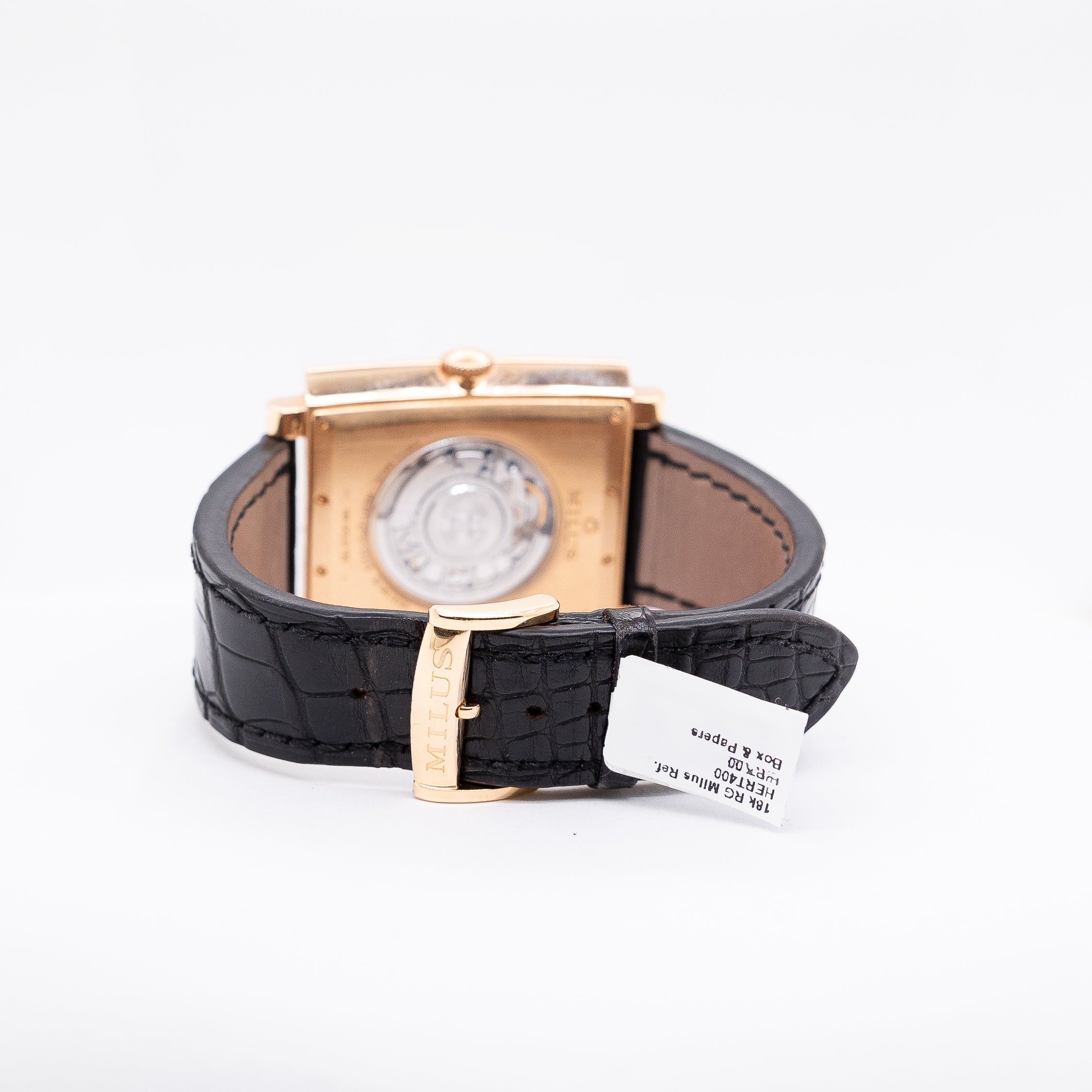 Milus Watch HERT400 18k Rose Gold Skeleton Dial Automatic Leather