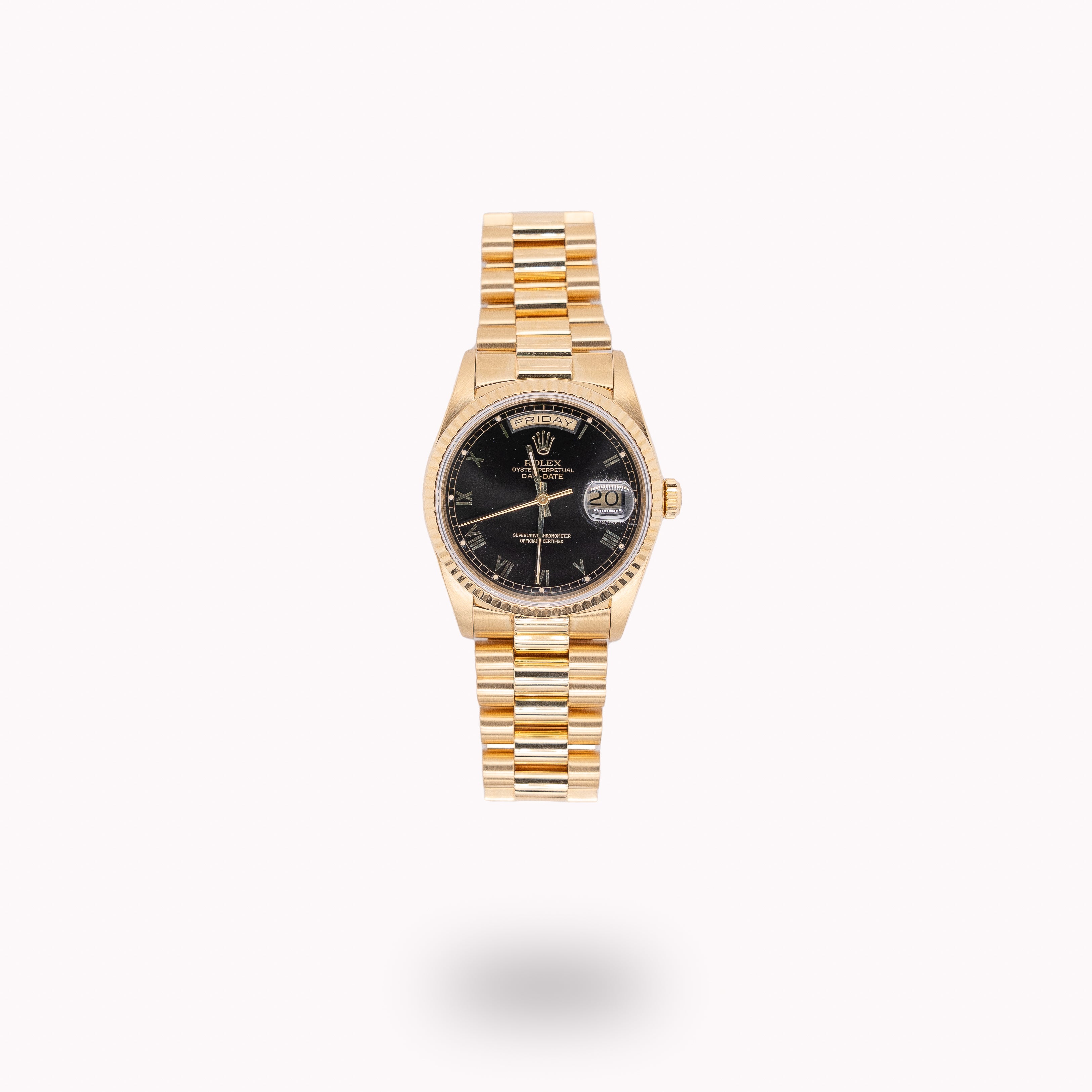 Rolex Day-Date 18238 36mm Black Roman Dial 18k Yellow Gold President