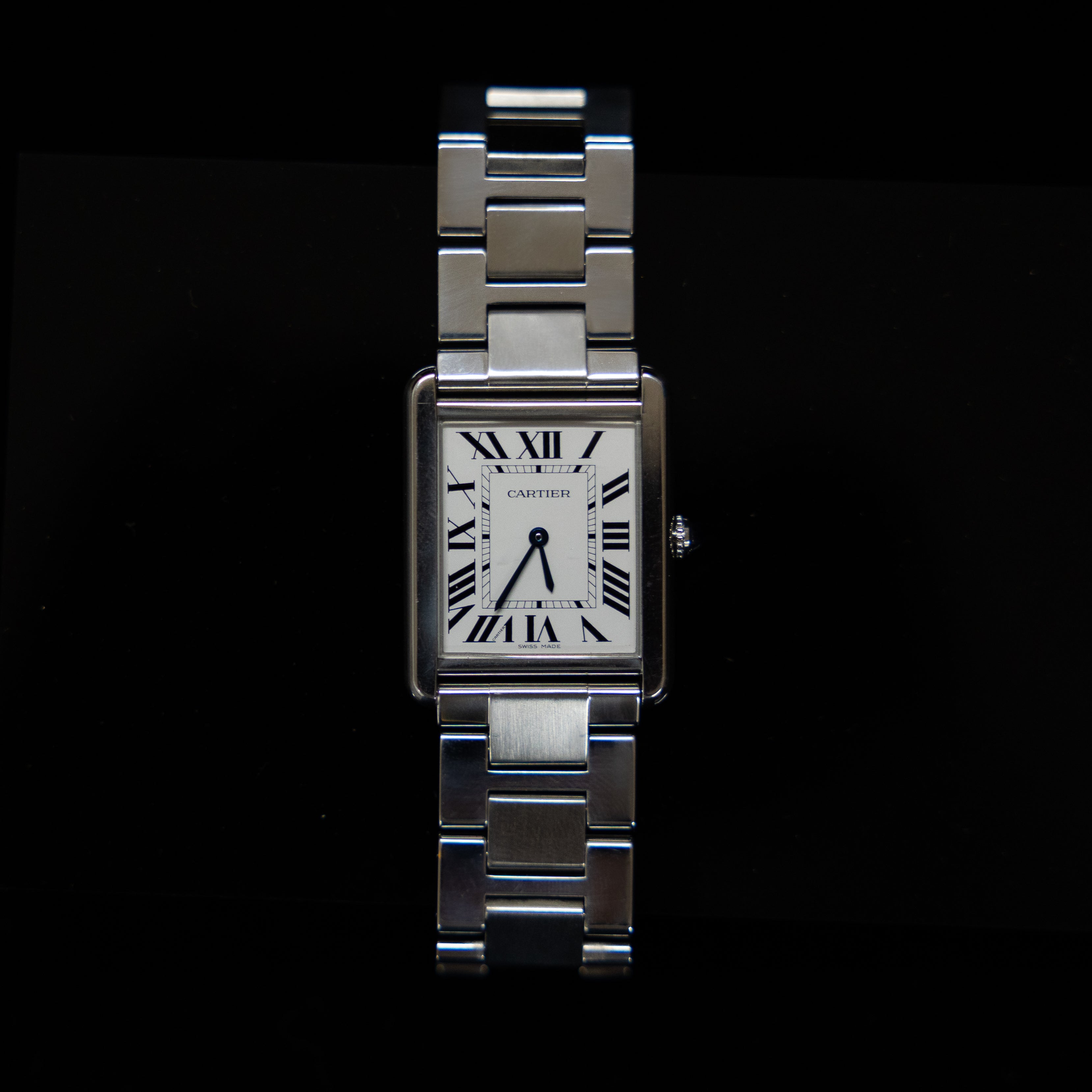 Cartier Tank Solo Stainless Steel Quartz 27mm Silver Roman Dial W5200014 Complete Set