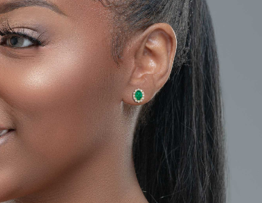 .70 CT Natural Oval Emerald and Diamond Halo Stud Earrings Yellow Gold