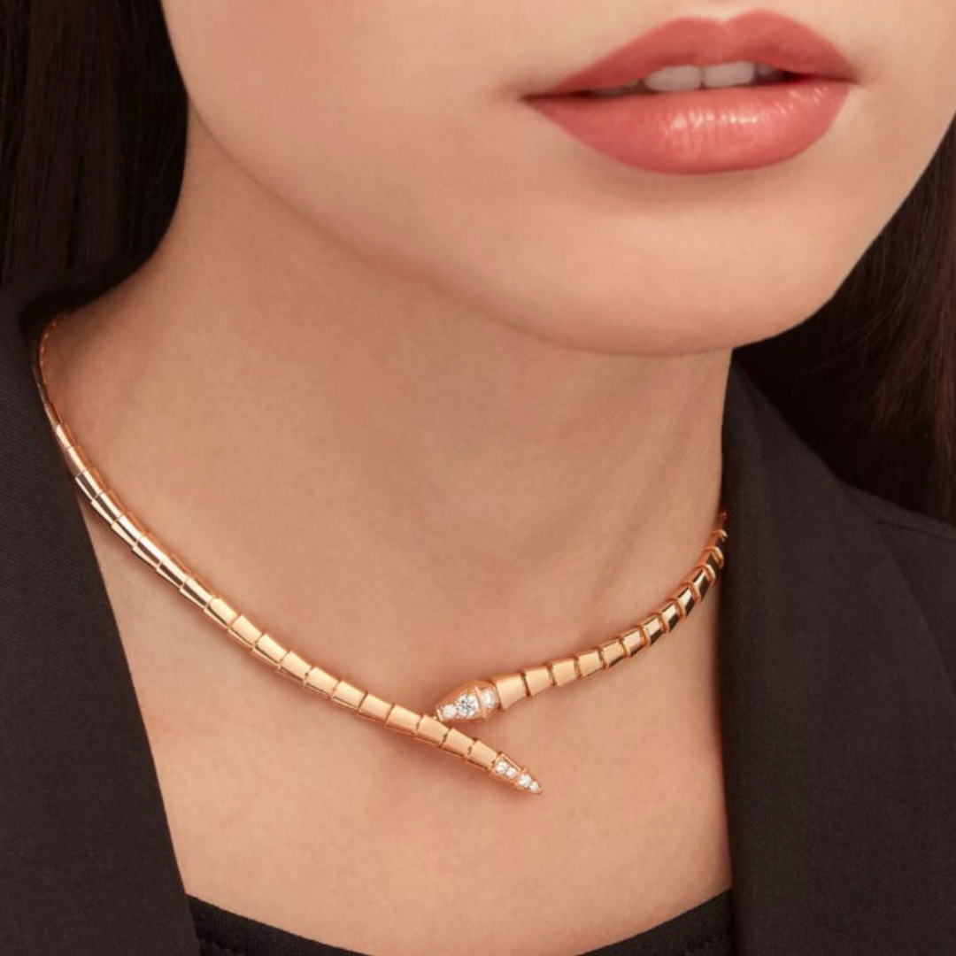 0.36ctw Natural Diamond Serpent Inspired Necklace 14KT Yellow Gold