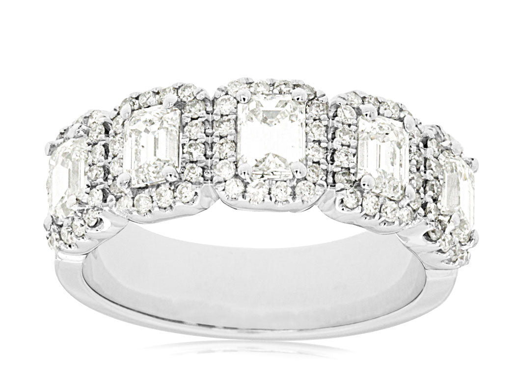 1.95 CTW Natural Diamond Emerald Cut Halo Wedding Band Ring White Gold