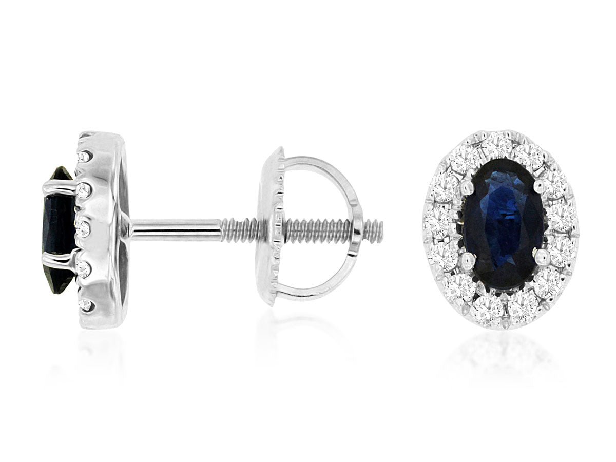 .56 CTNatural Oval Sapphire and Diamond Halo Stud Earrings White Gold