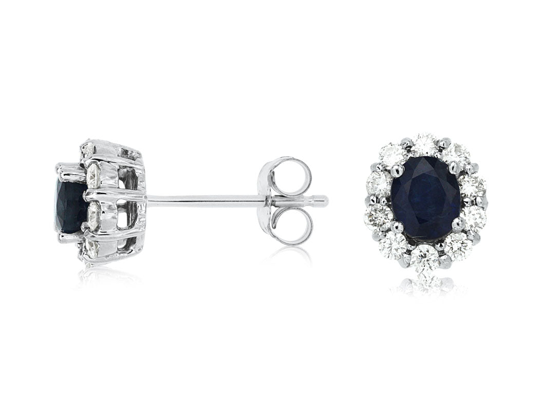 .90 CT Natural Oval Blue Sapphire and Diamond Halo Stud Earrings White Gold