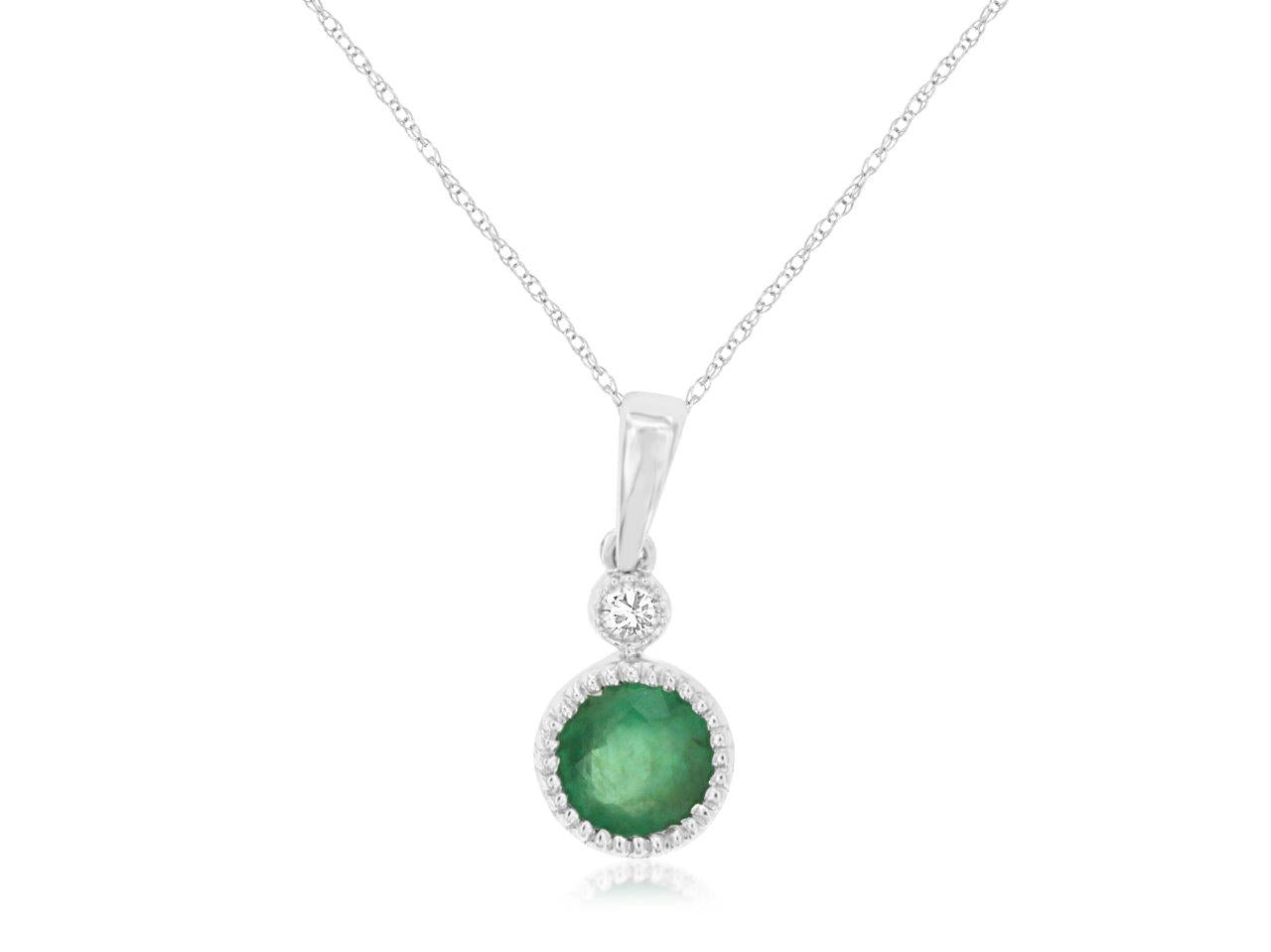 .52 CT Round Emerald Diamond Halo Pendant Necklace White Gold