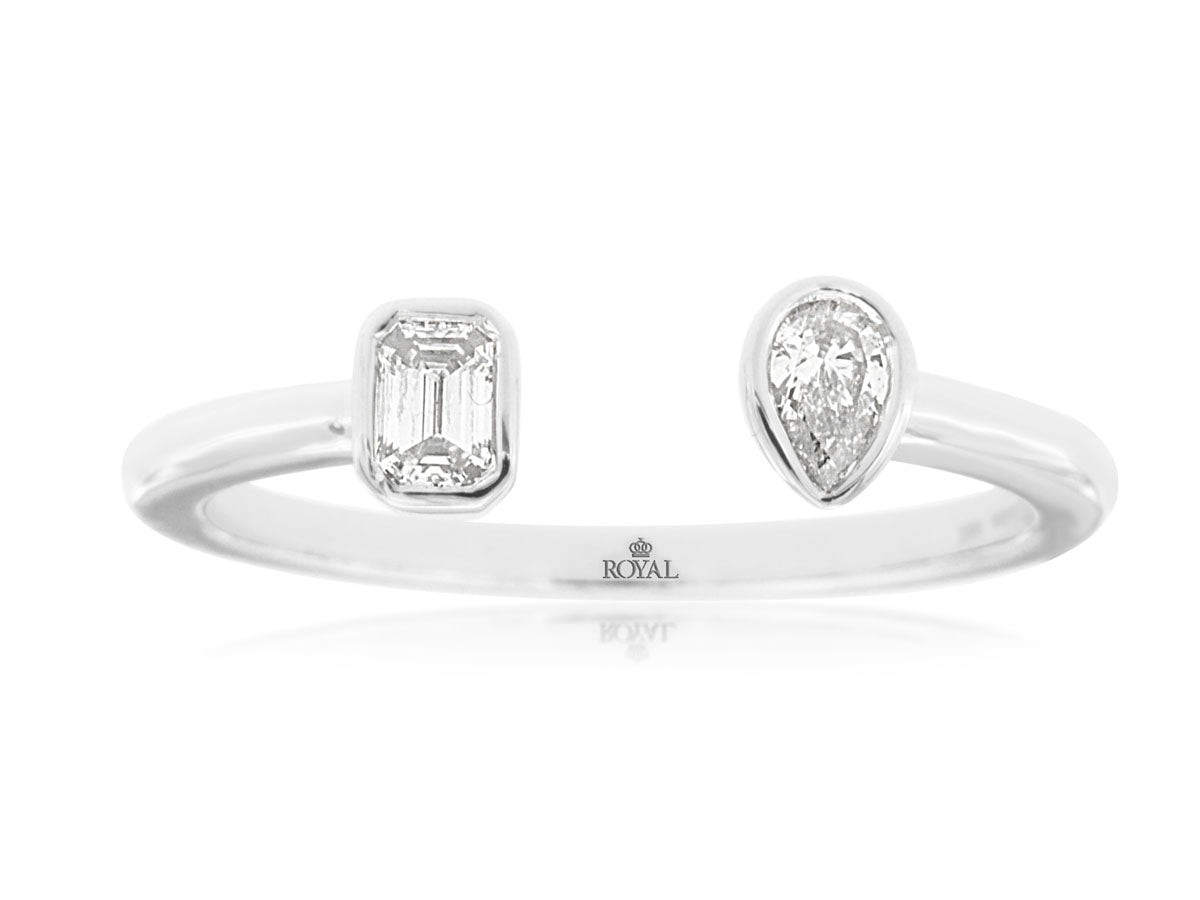 Pear and Emerald Natural Diamond Toi et Moi Ring White Gold