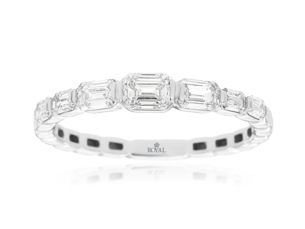 0.85 CTW Natural Emerald Cut Graduated Diamond Ring White Gold