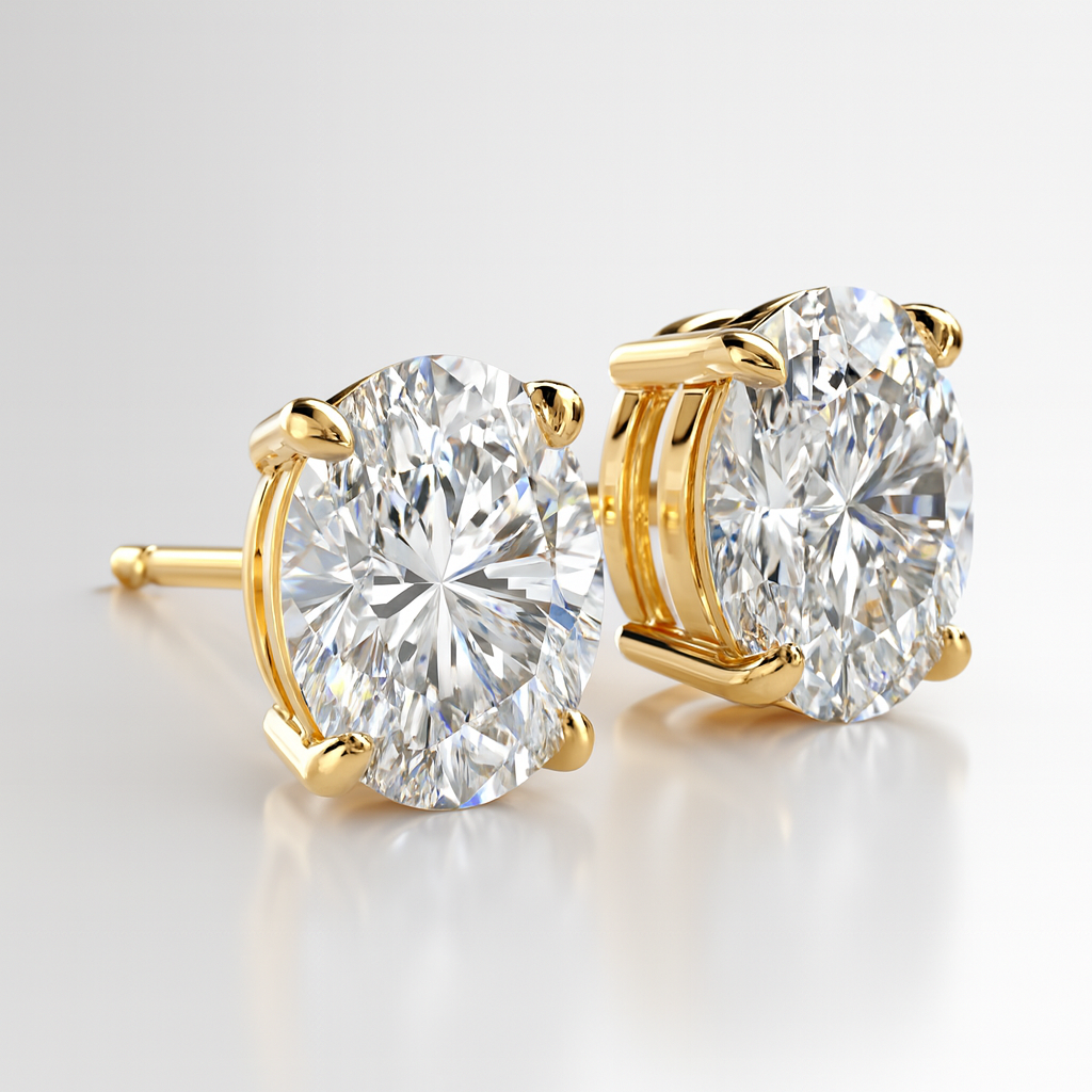 Lab Diamond Oval Cut Stud Earrings 2 cttw