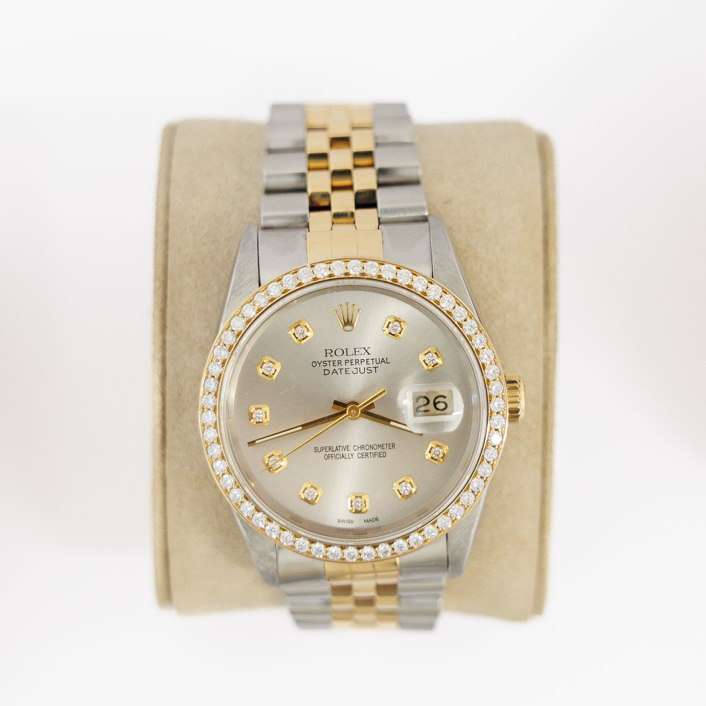 Rolex Datejust 36MM 18KT Yellow Gold/Steel Ref 16233 Silver Diamond Dial