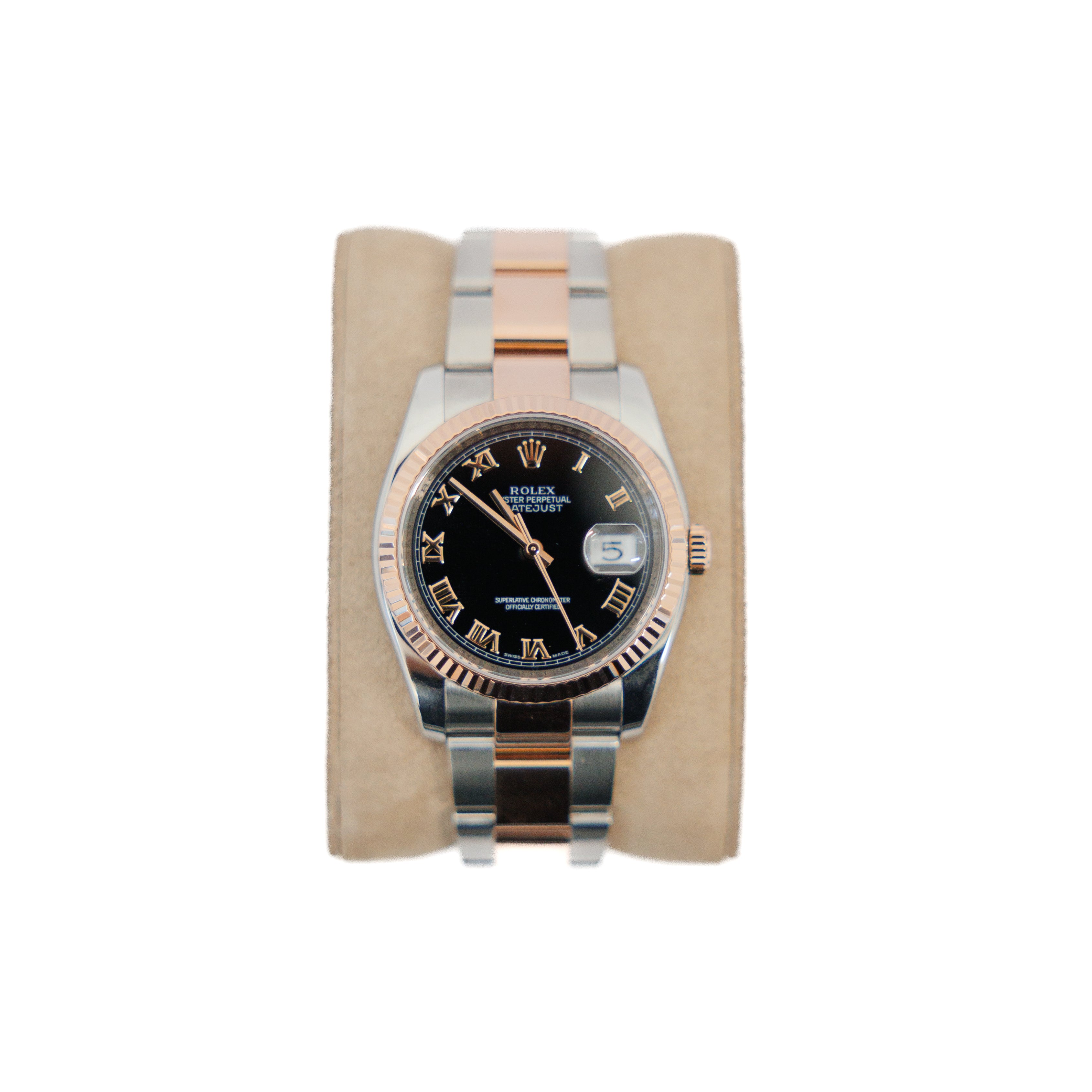 Rolex Datejust 36mm 18KT Rose Gold/ Stainless Steel Black Roman Dial 116231