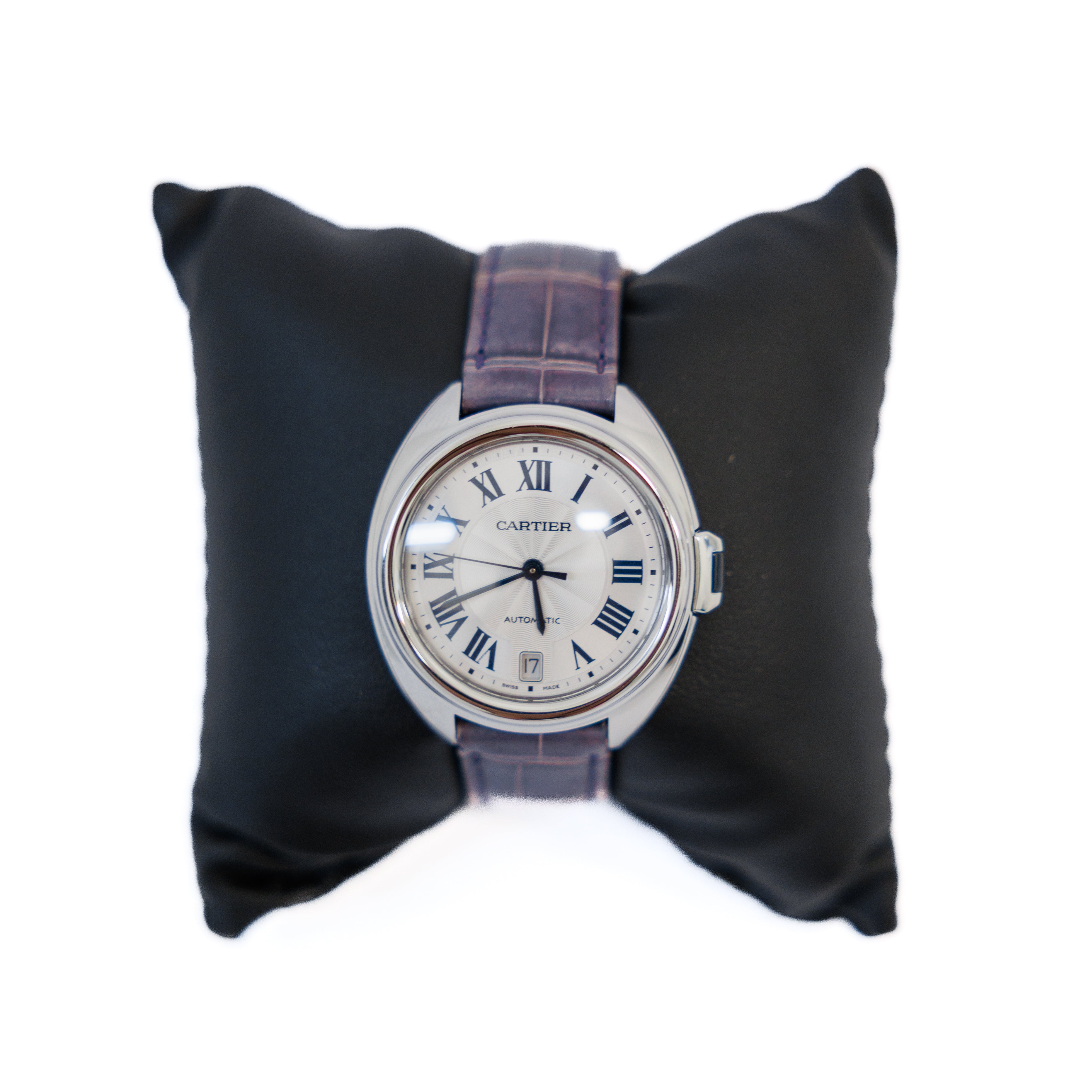 Pre-Owned Cle De Cartier Watch Steel on Purple Leather