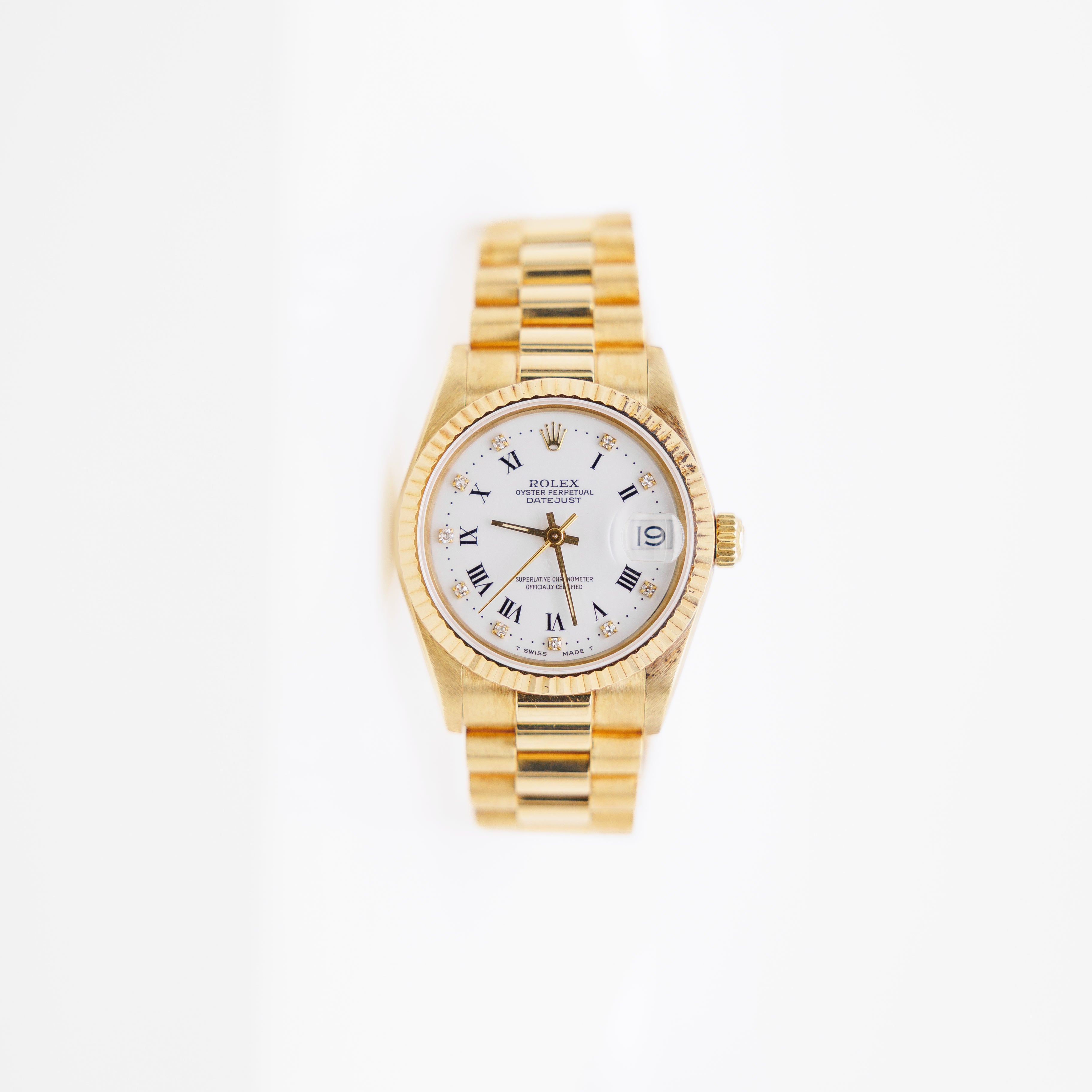 Rolex Datejust 31 Ref 68278 18KT Yellow Gold Presidential White Diamond Roman Dial Used
