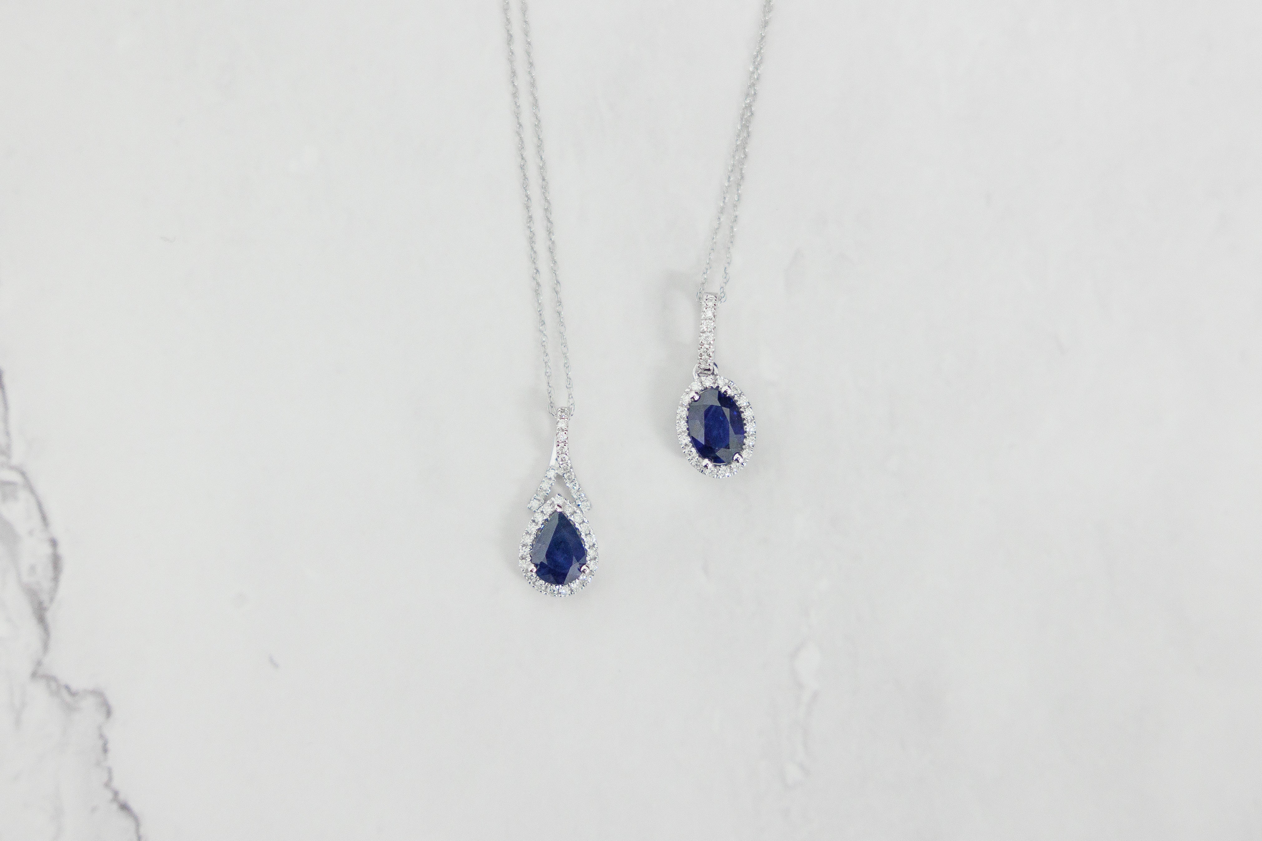 Sapphire Diamond Halo Oval Pendant Necklace White Gold