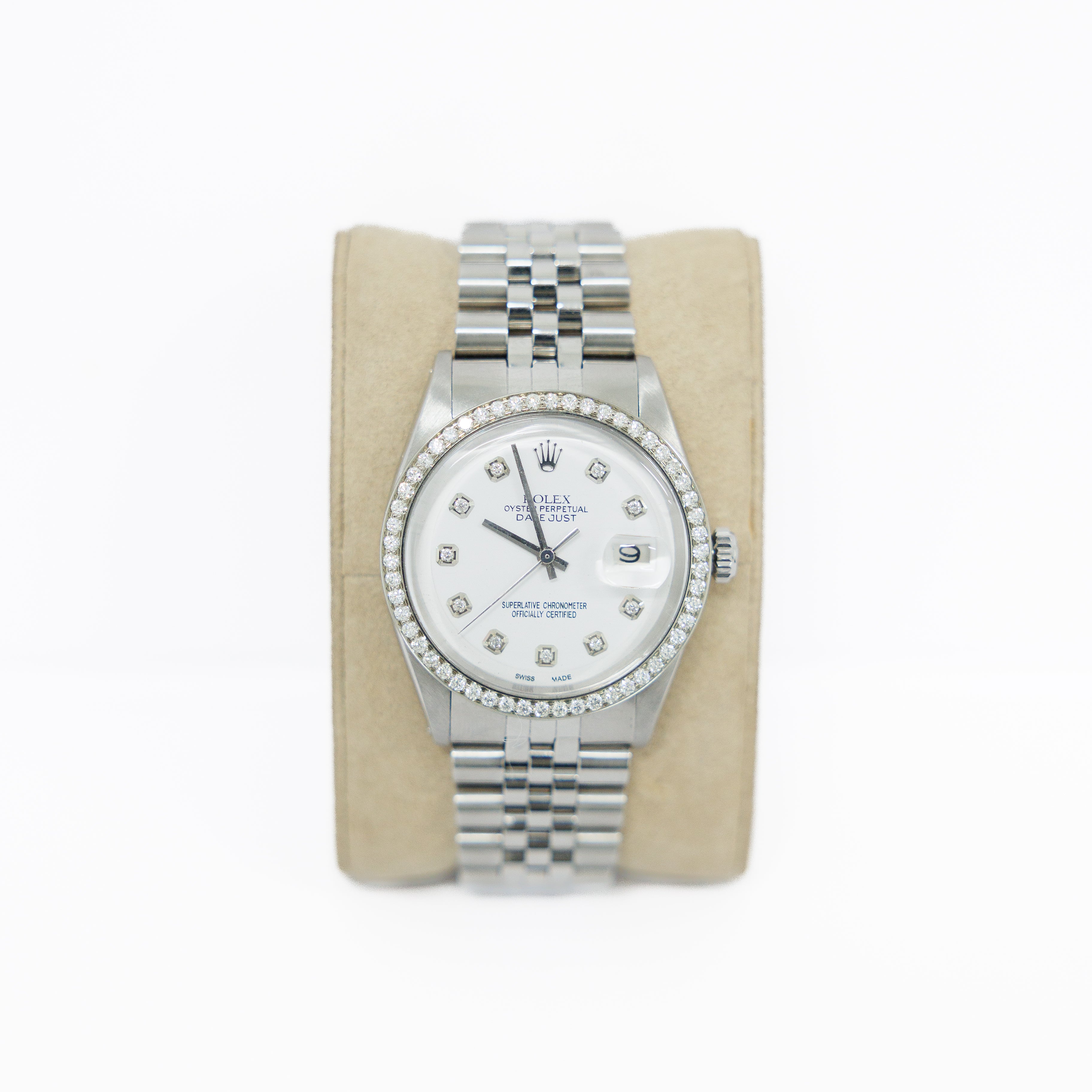 Rolex 36mm Date-Just Stainless Steel White Diamond Dial