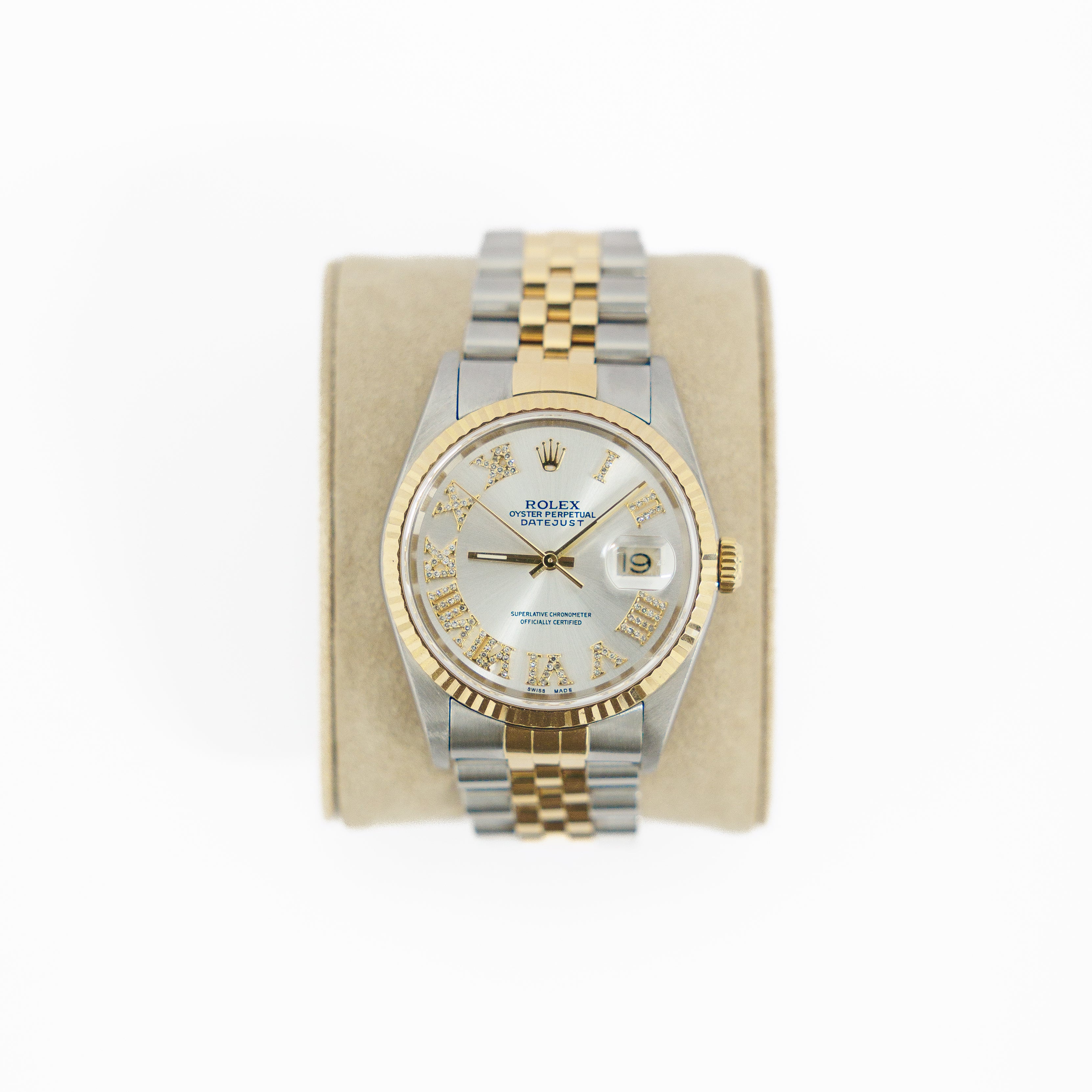 Rolex Datejust 36mm 18KT Yellow Gold/Stainless Steel Silver Diamond Roman Dial