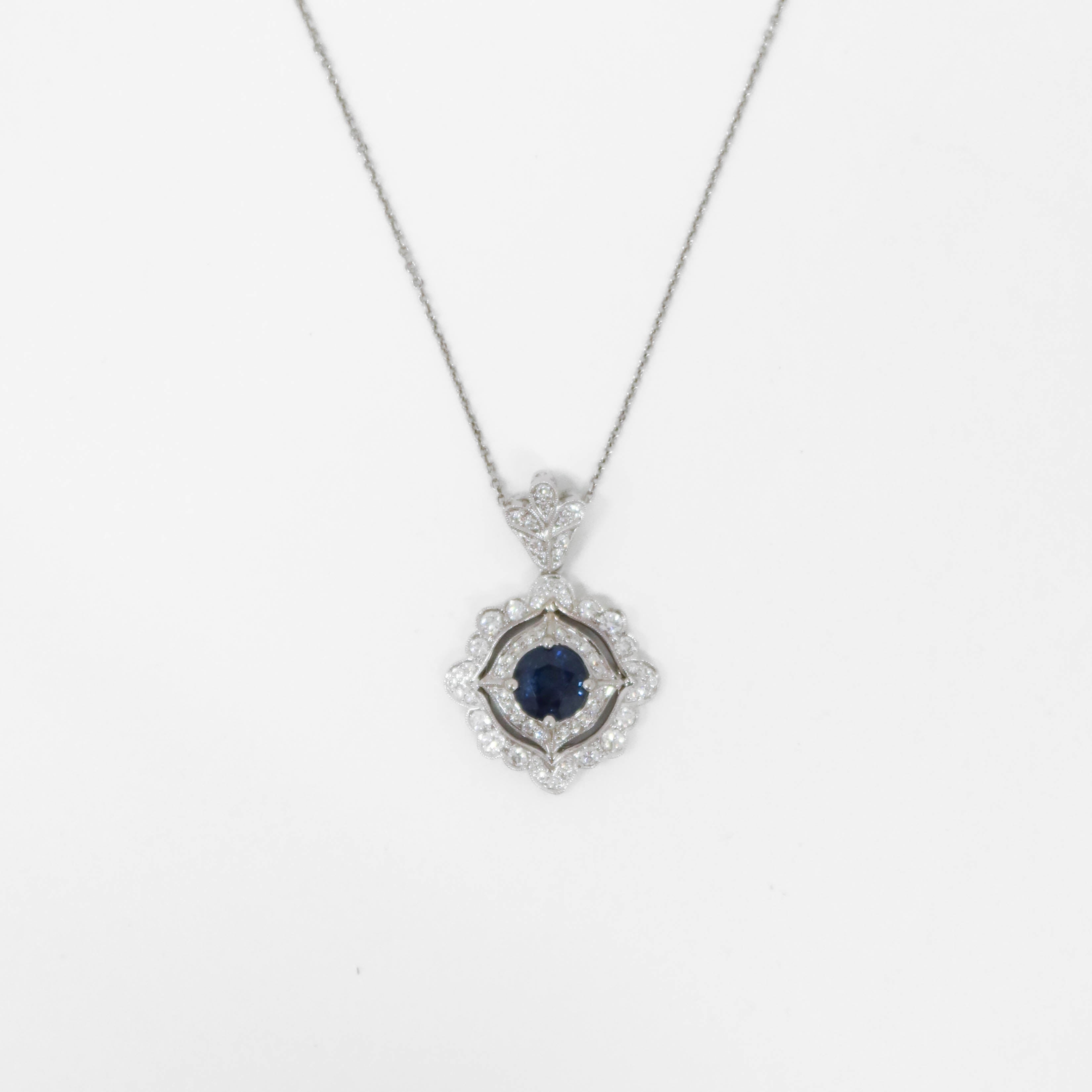 Cebron Sapphire Diamond Halo Pendant