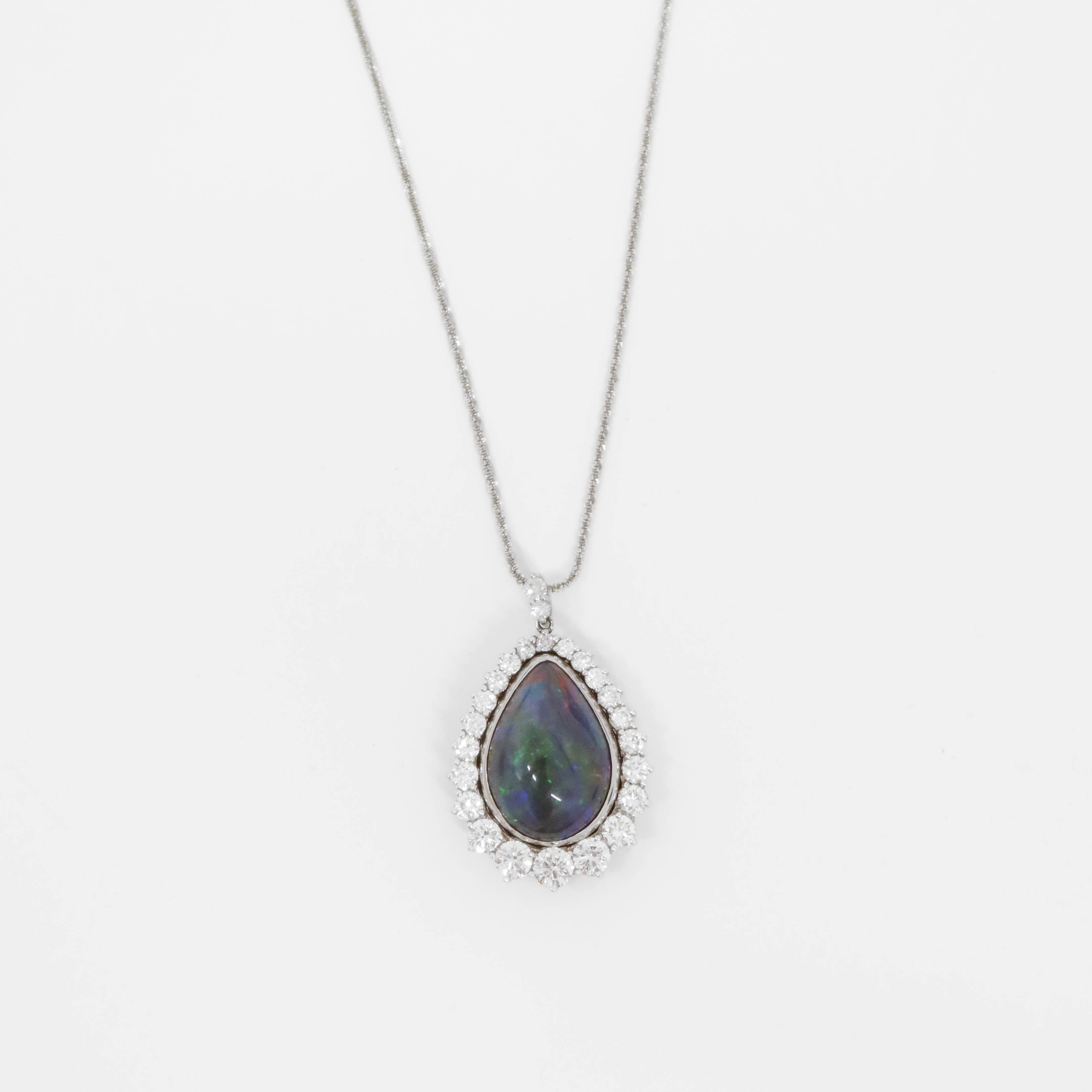 18KT White Gold Black Opal and Diamond Necklace