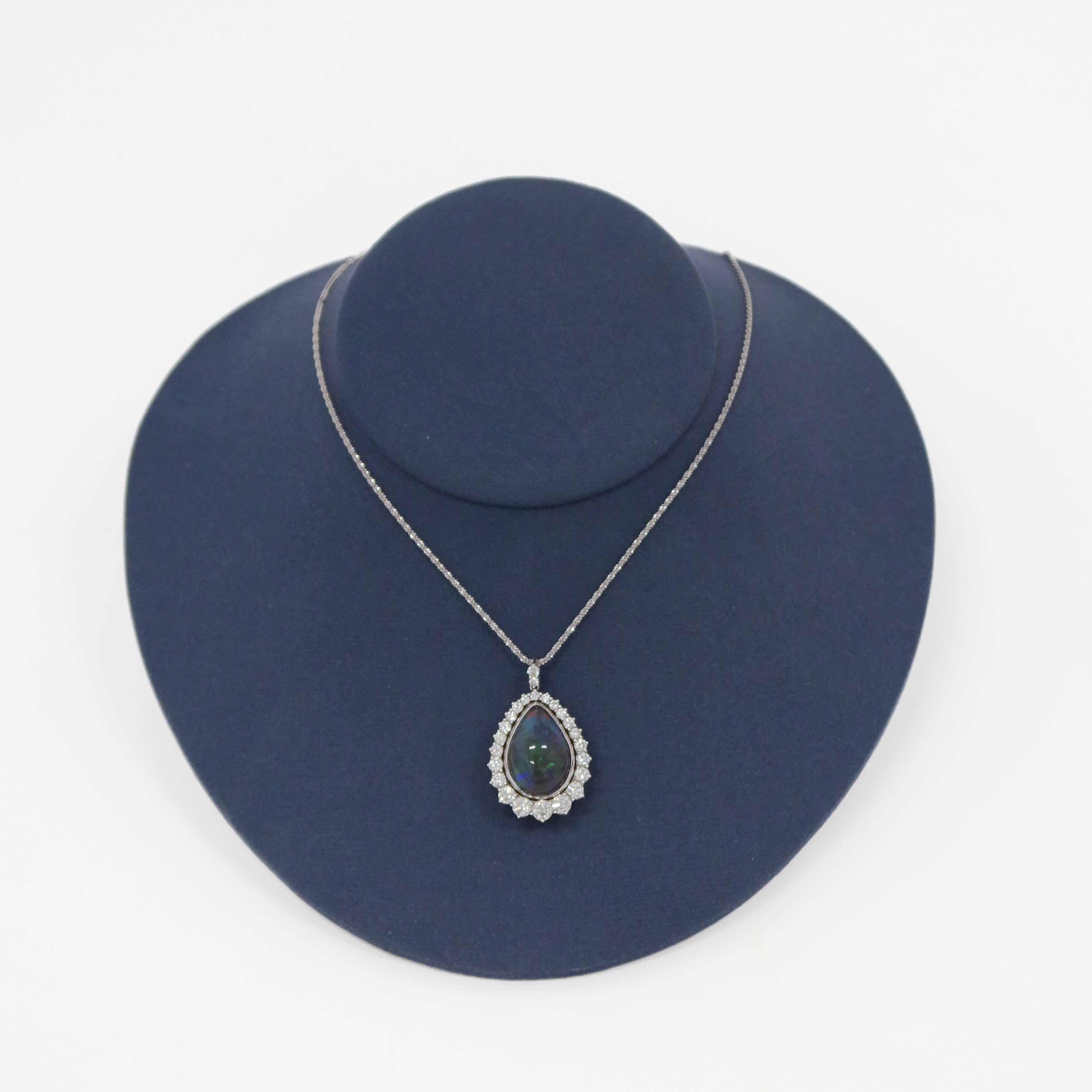 18KT White Gold Black Opal and Diamond Necklace