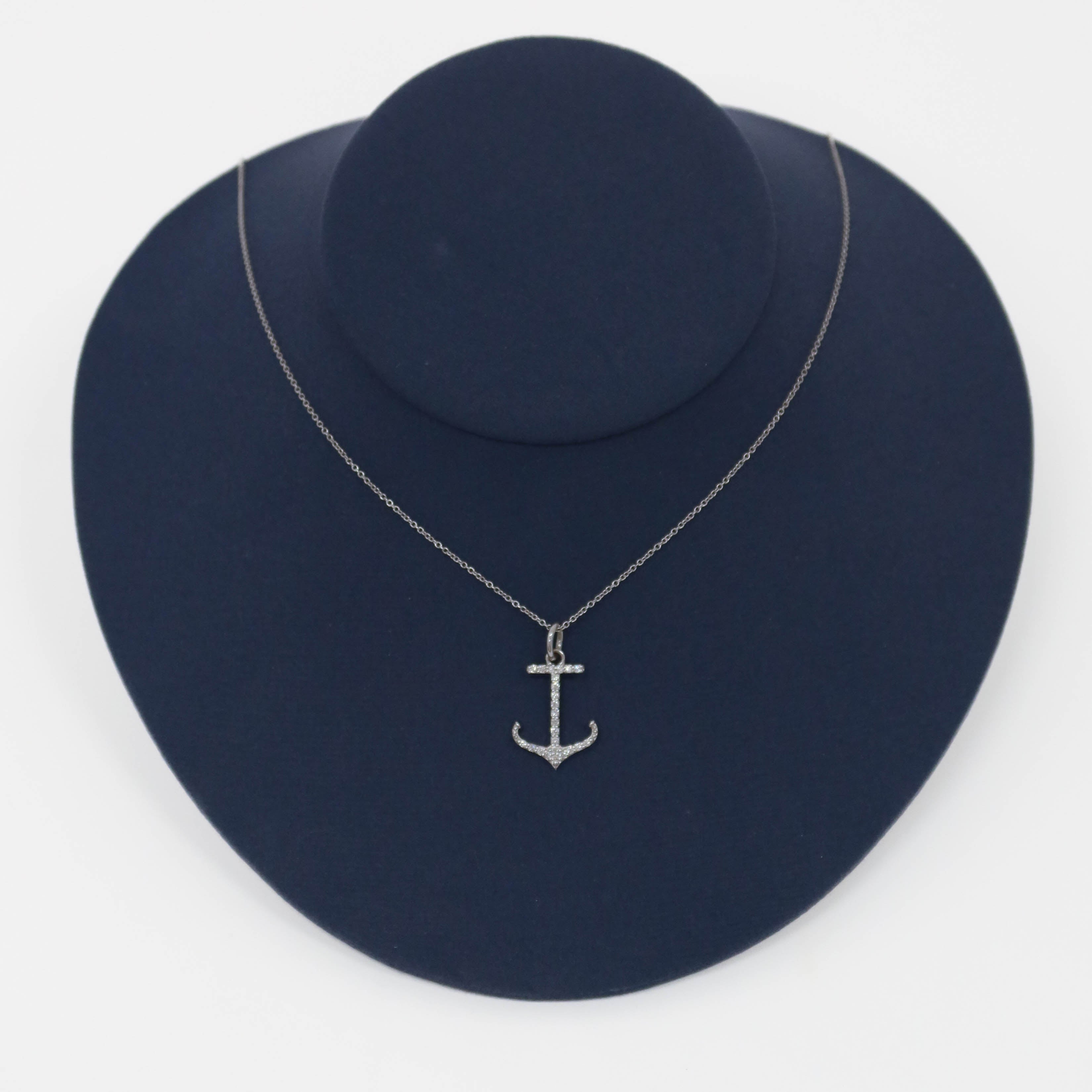 White Gold Natural Diamond Anchor Necklace