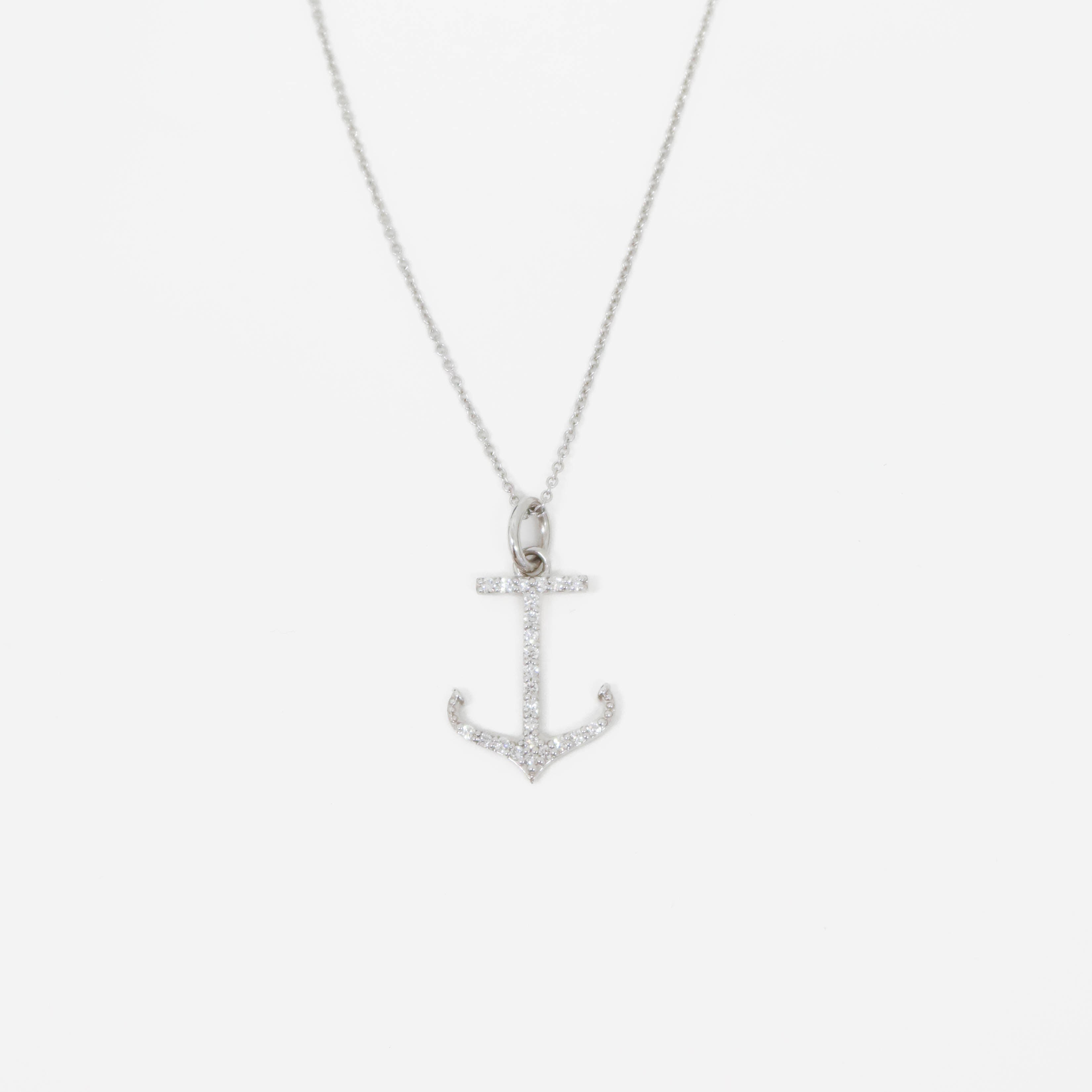 White Gold Natural Diamond Anchor Necklace