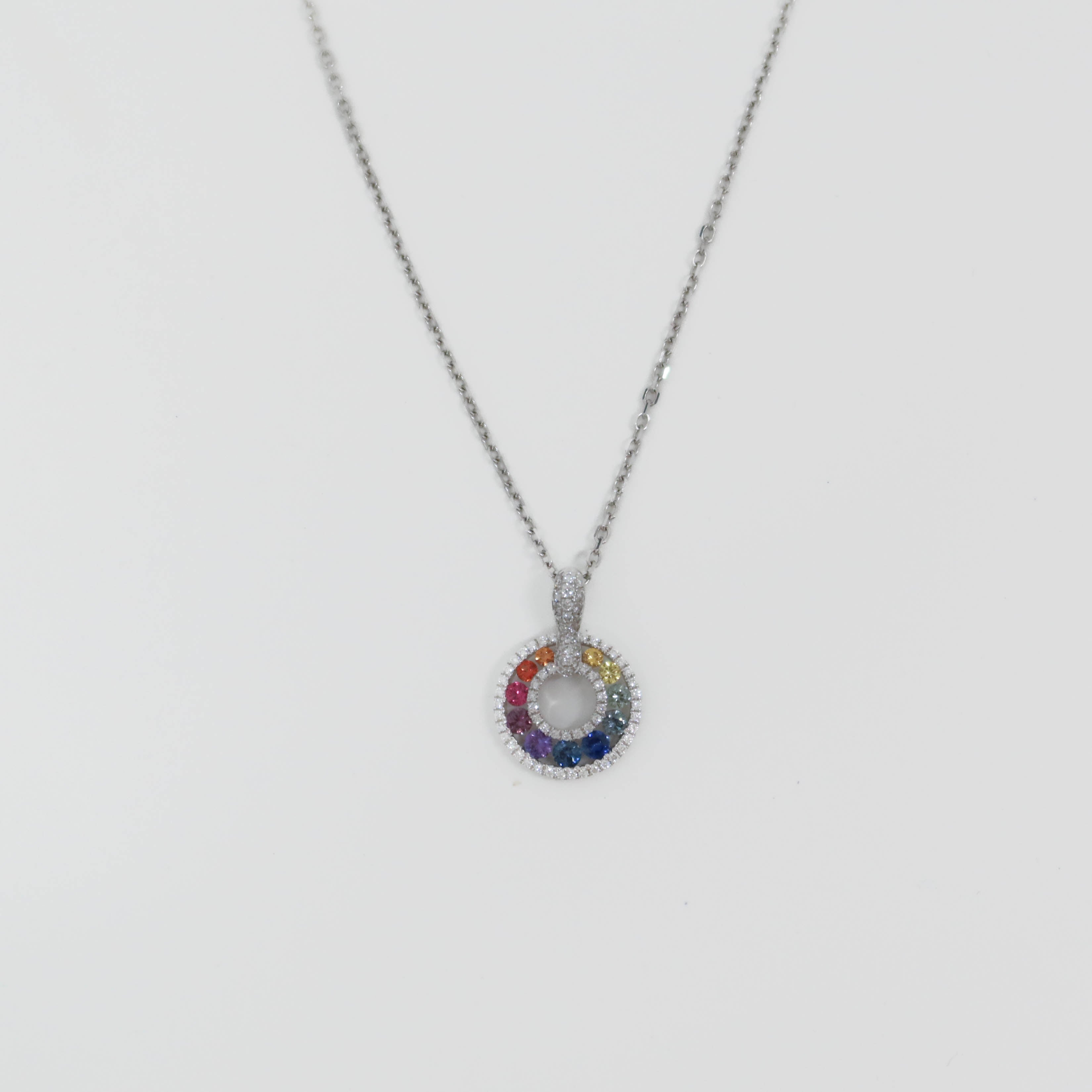 Natural Rainbow Saphire and Diamond Halo Necklace