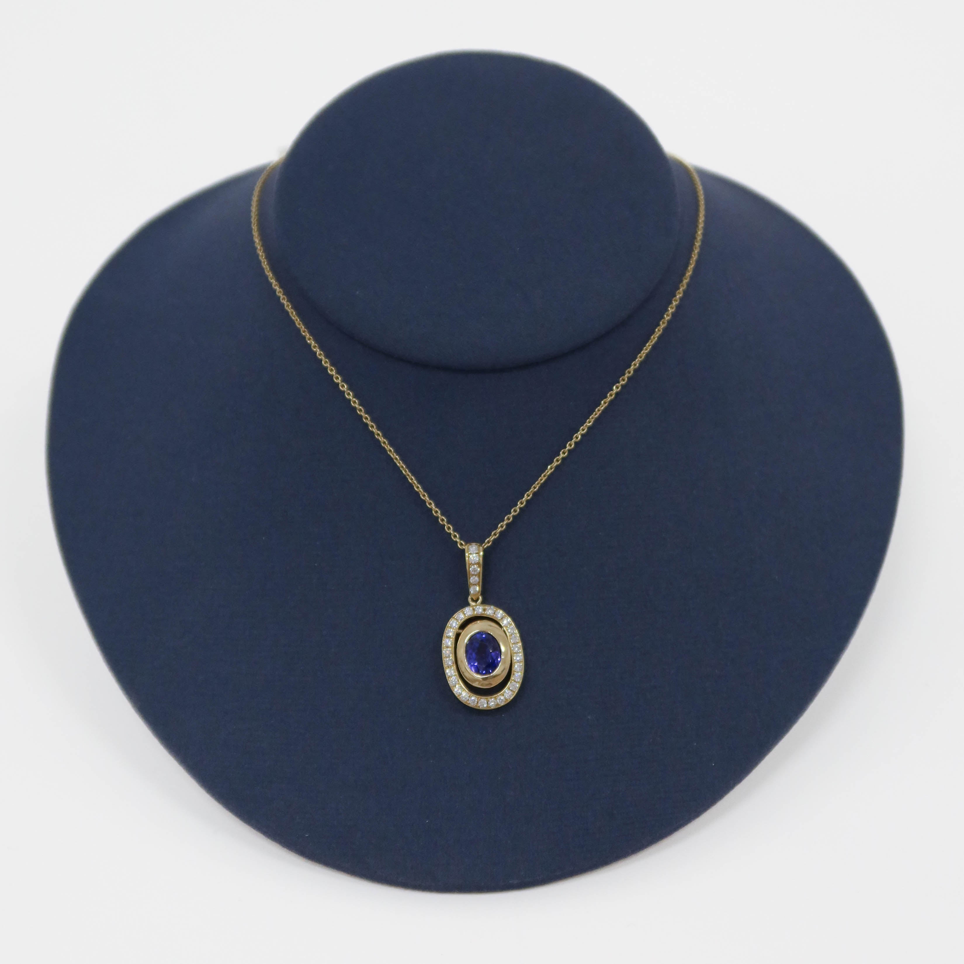 Oval Tanzanite and Diamond Yellow Gold Necklace