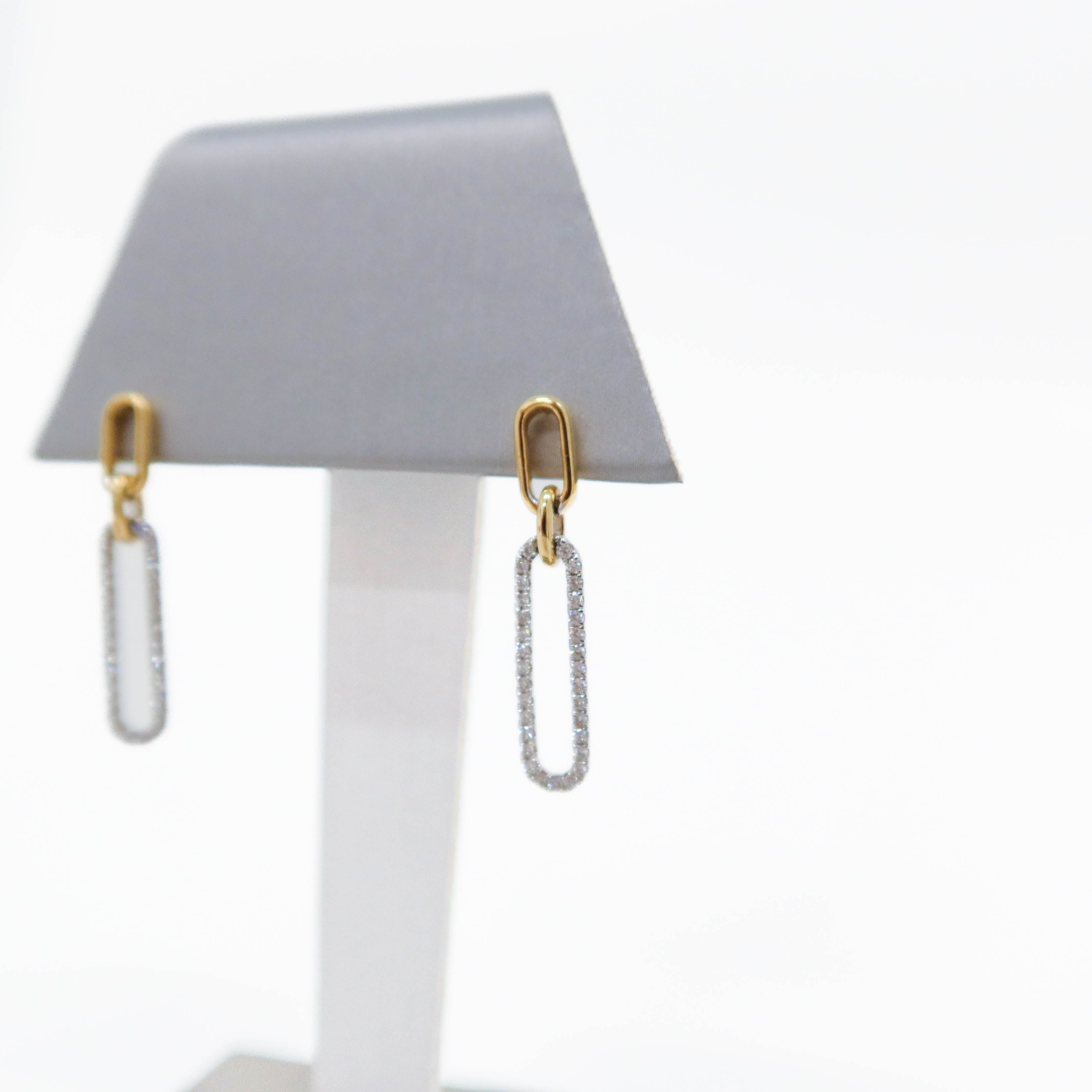 Two Tone Diamond Paperclip Drop Earrings