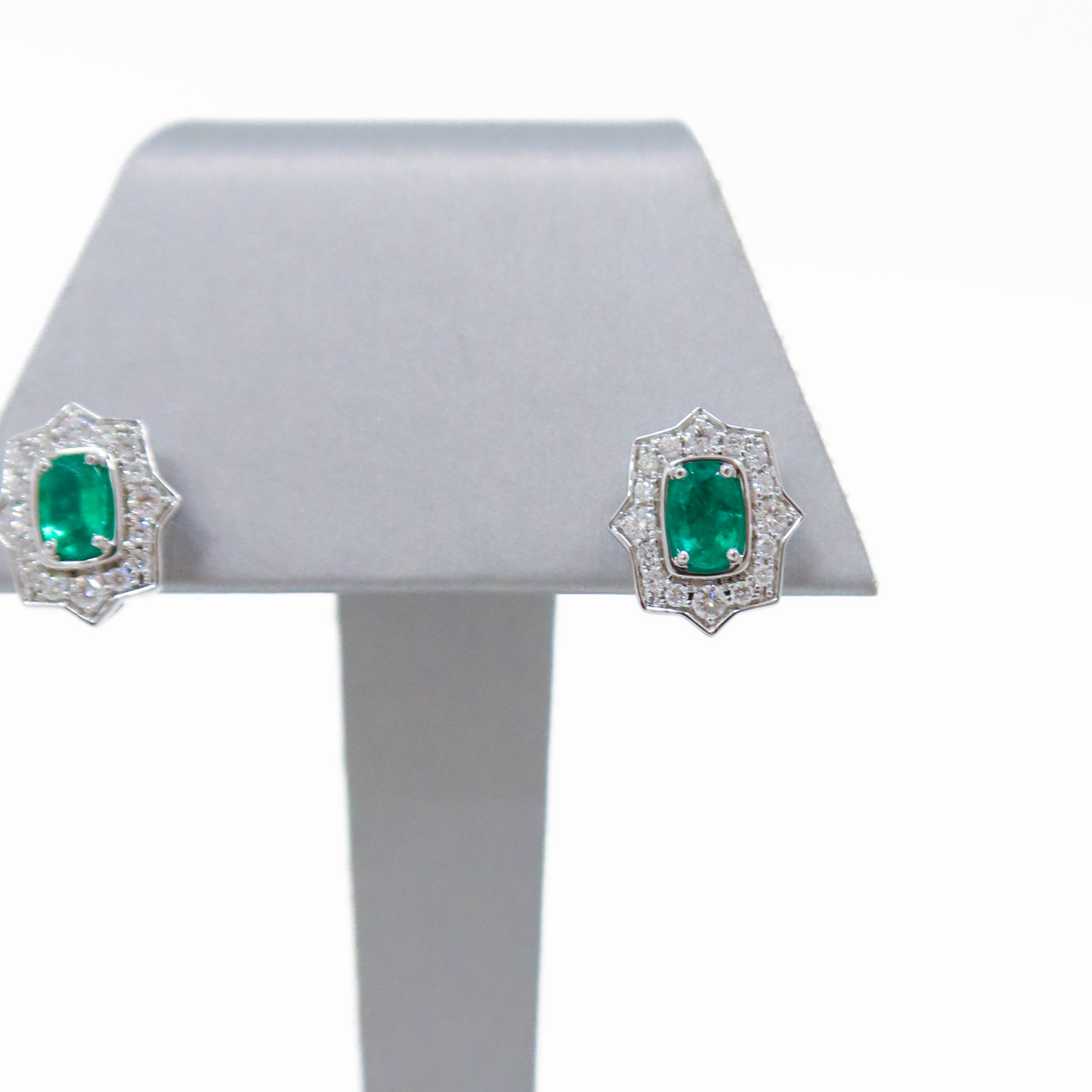 Emerald and Diamond Stud Earrings White Gold