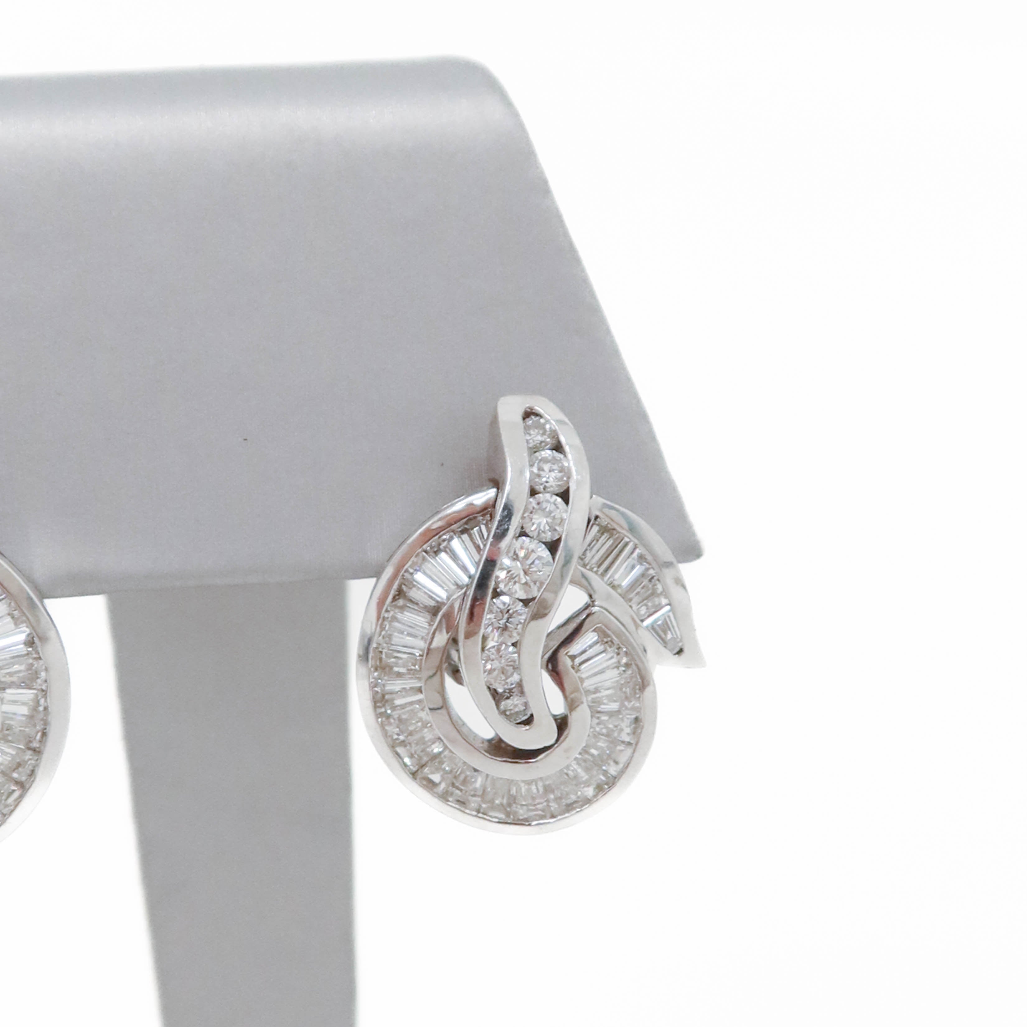 Channel Multi Shape Diamond Swirl White Gold Earrings