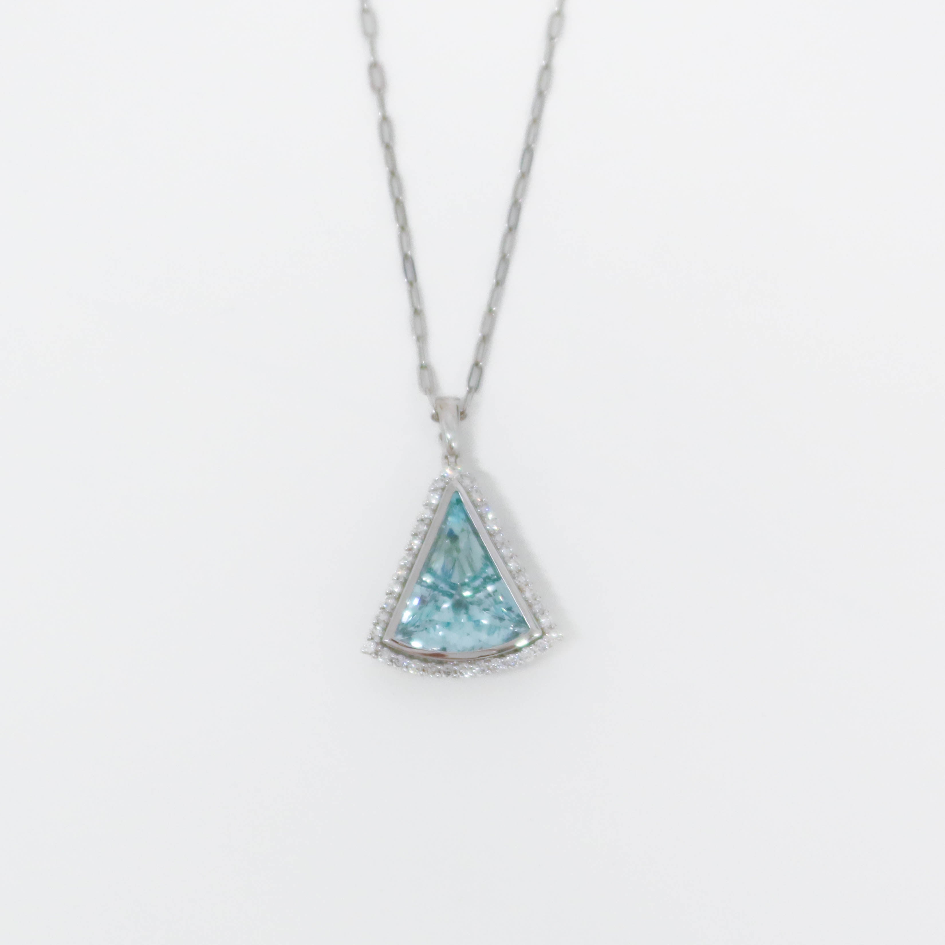 Trilliant Aquamarine Diamond Pendant White Gold