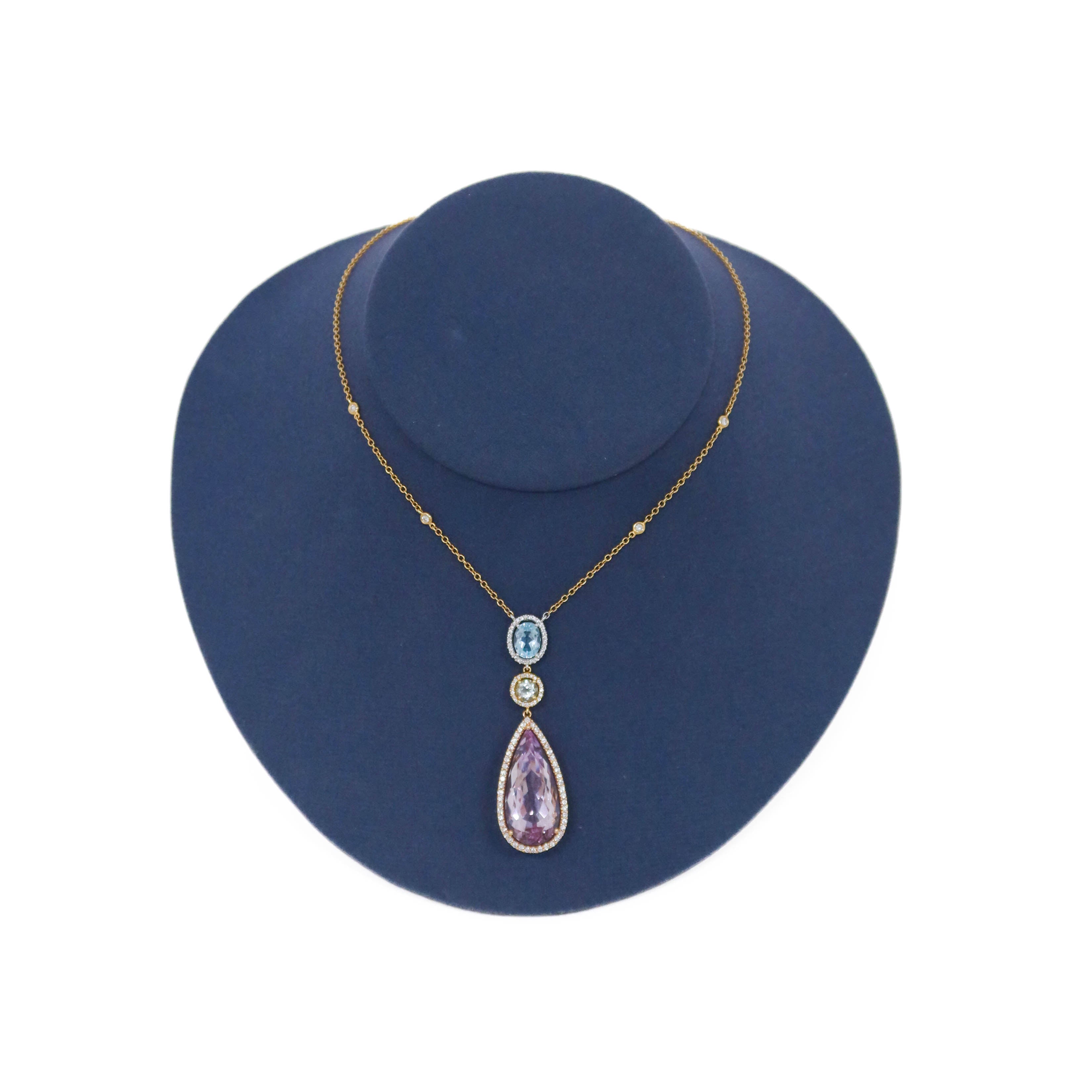 Custom Aquamarine Zircon Amethyst Diamond Station Drop Necklace