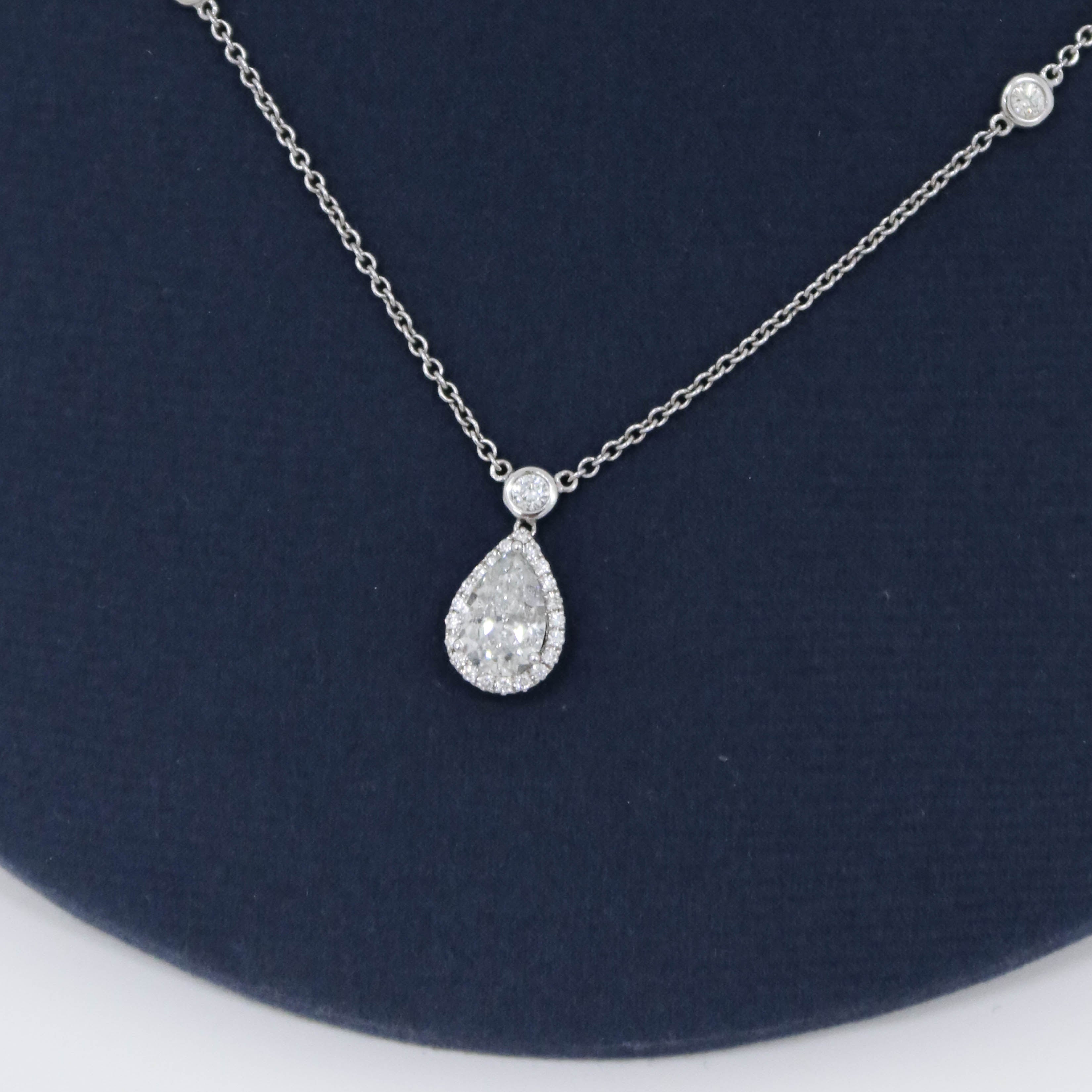 White Gold Pear Shape Diamond Station Drop Necklace