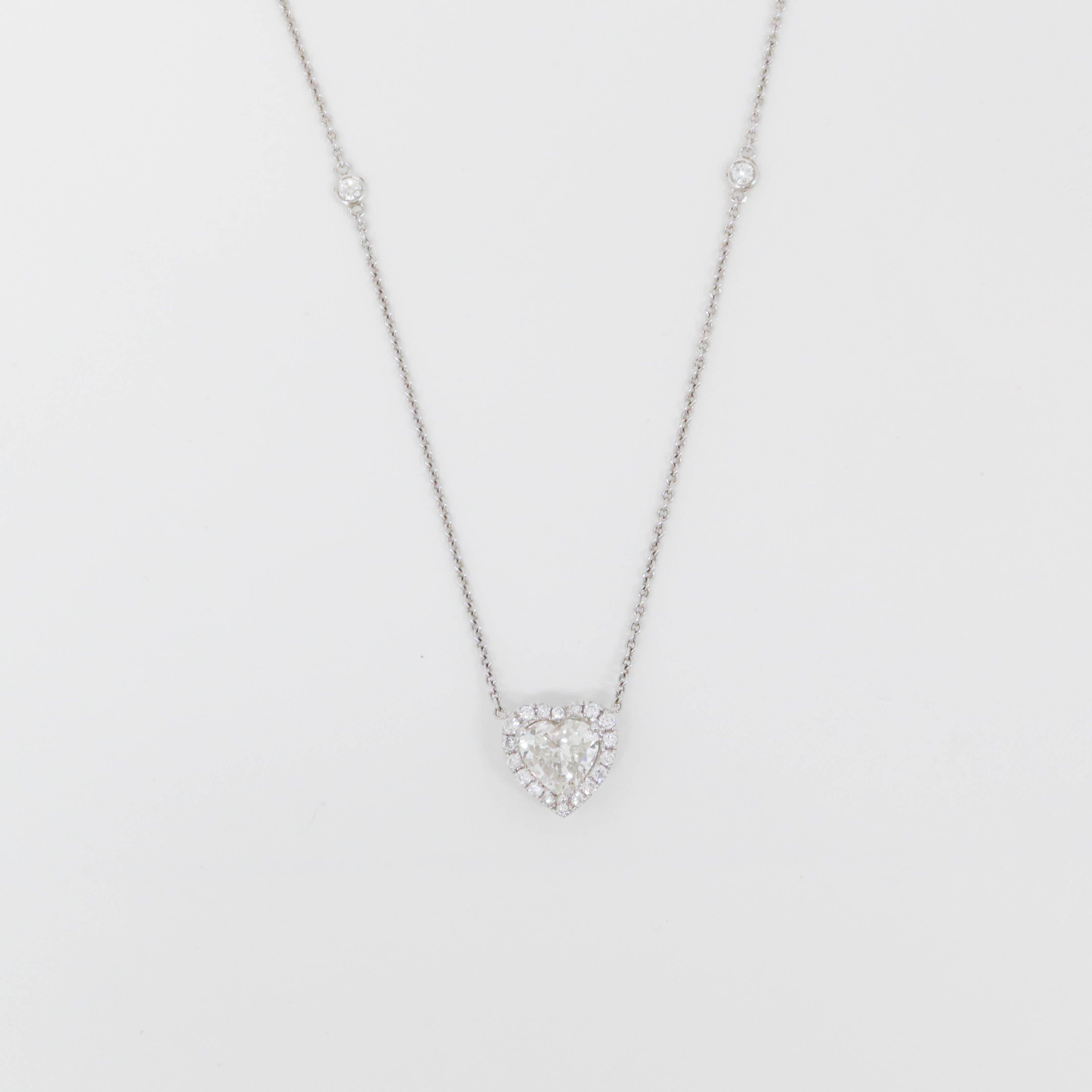 White Gold Heart Shape Diamond Station Drop Necklace