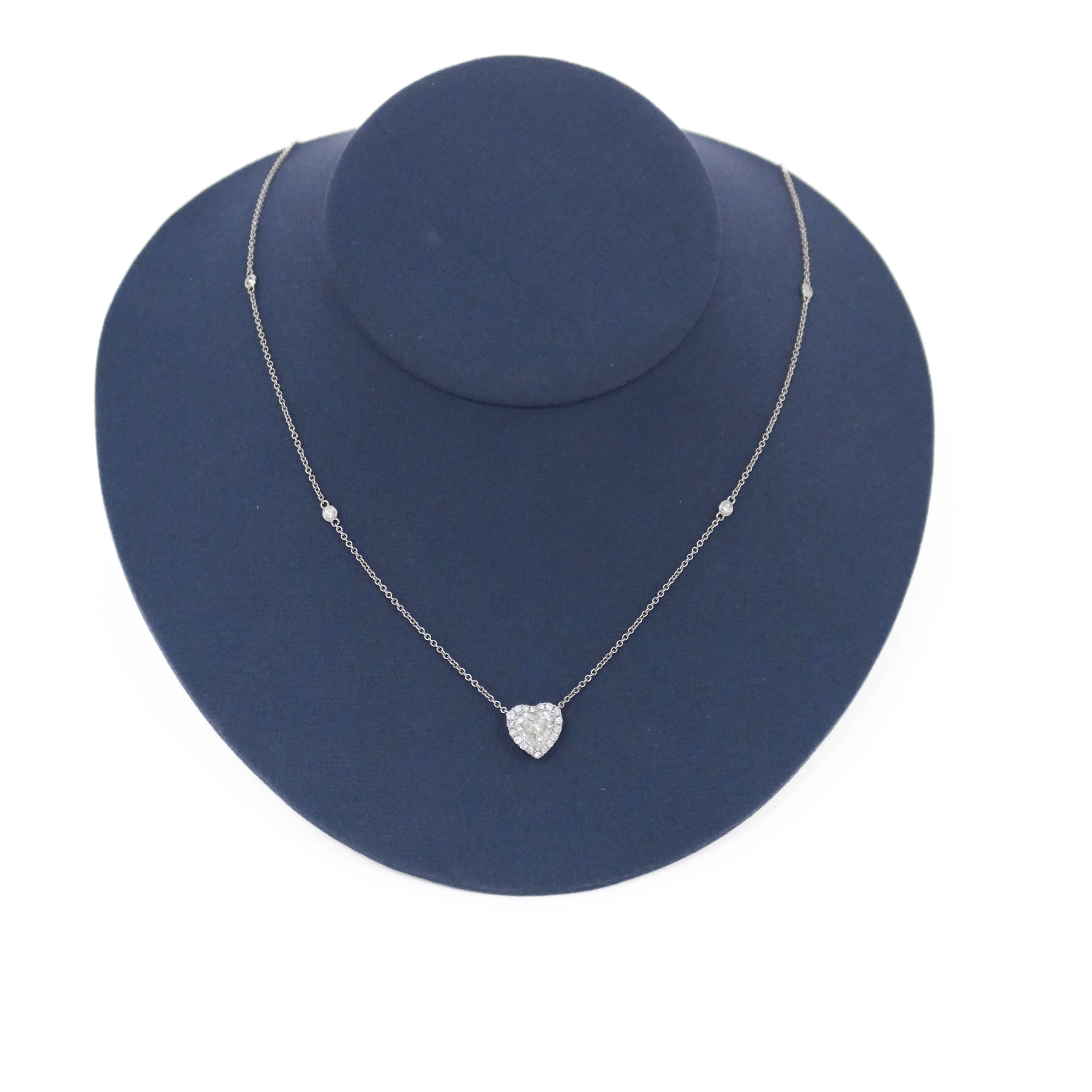 White Gold Heart Shape Diamond Station Drop Necklace