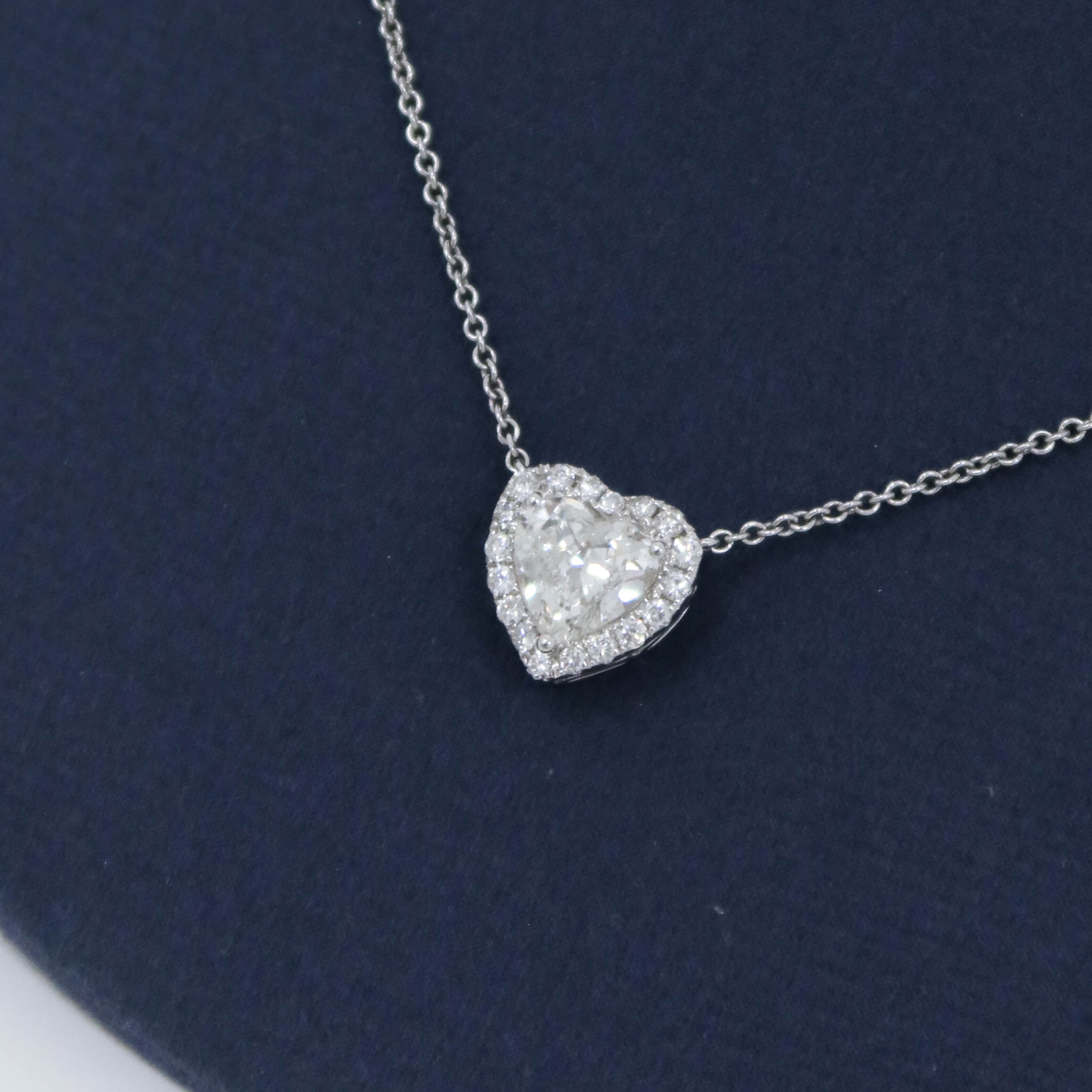 White Gold Heart Shape Diamond Station Drop Necklace